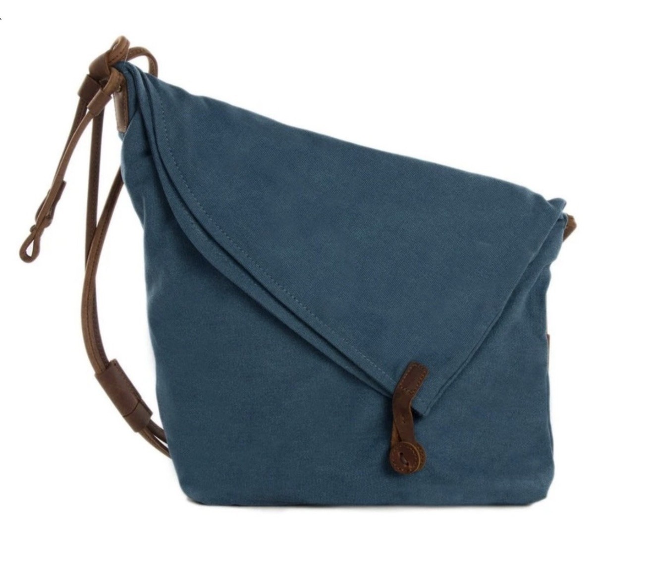 Waxed Canvas With Leather Strap Sling Bag-blue