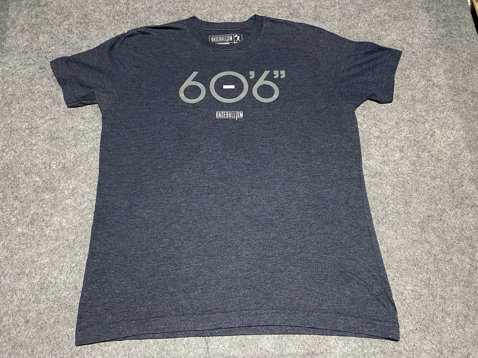 Baseballism mound to home plate Blue Gray 60 foot 6 inches 60’6″ Large Shirt