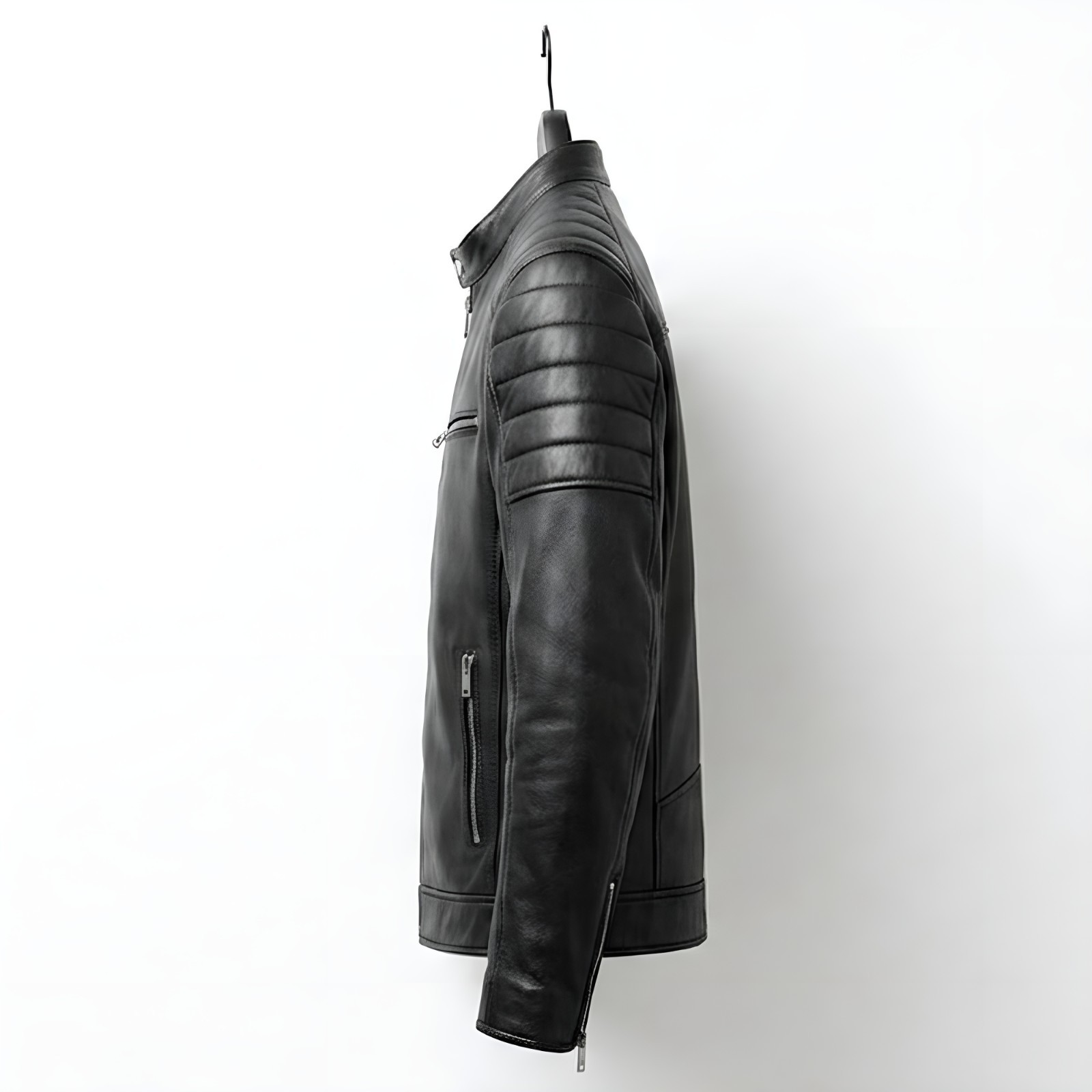 Men’s Black Real Sheepskin Leather Handmade Jacket Premium Motorcycle Coat