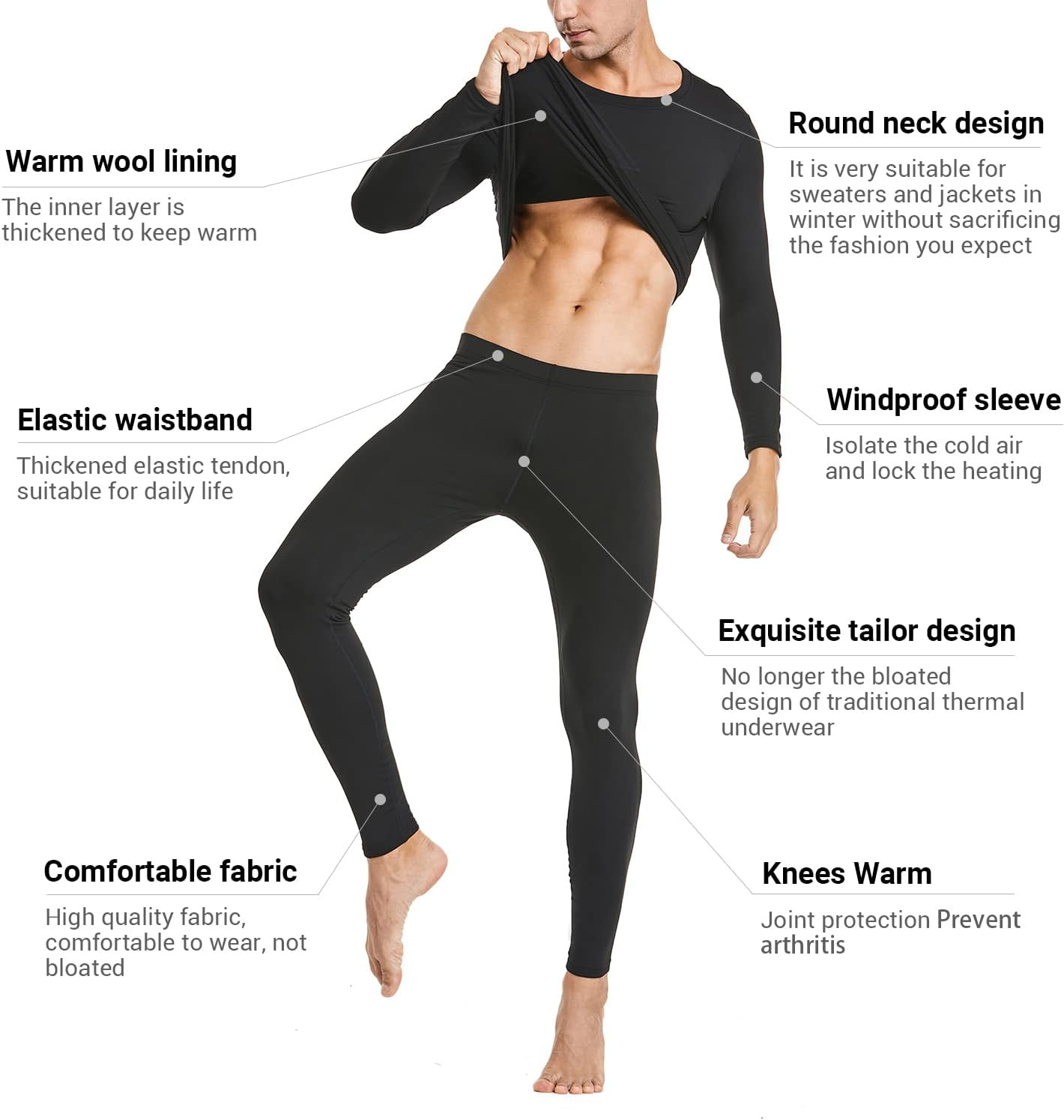 Thermal Underwear Men Long Johns Set Ultra-Soft with Fleece Lined Base Layer Win