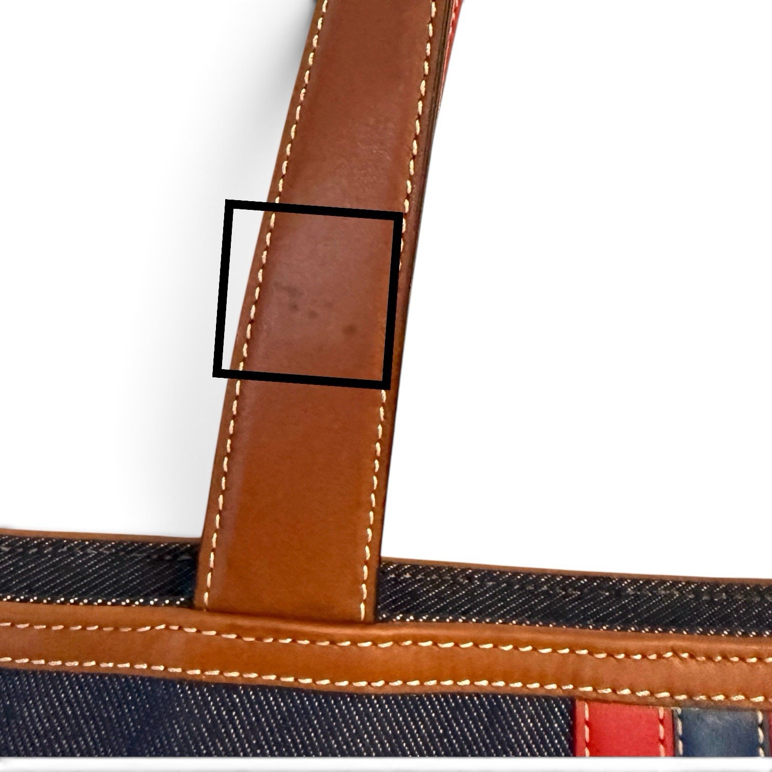 Vintage Coach 2003 Varsity Stripe Denim Leather City Tote Bag | Excellent