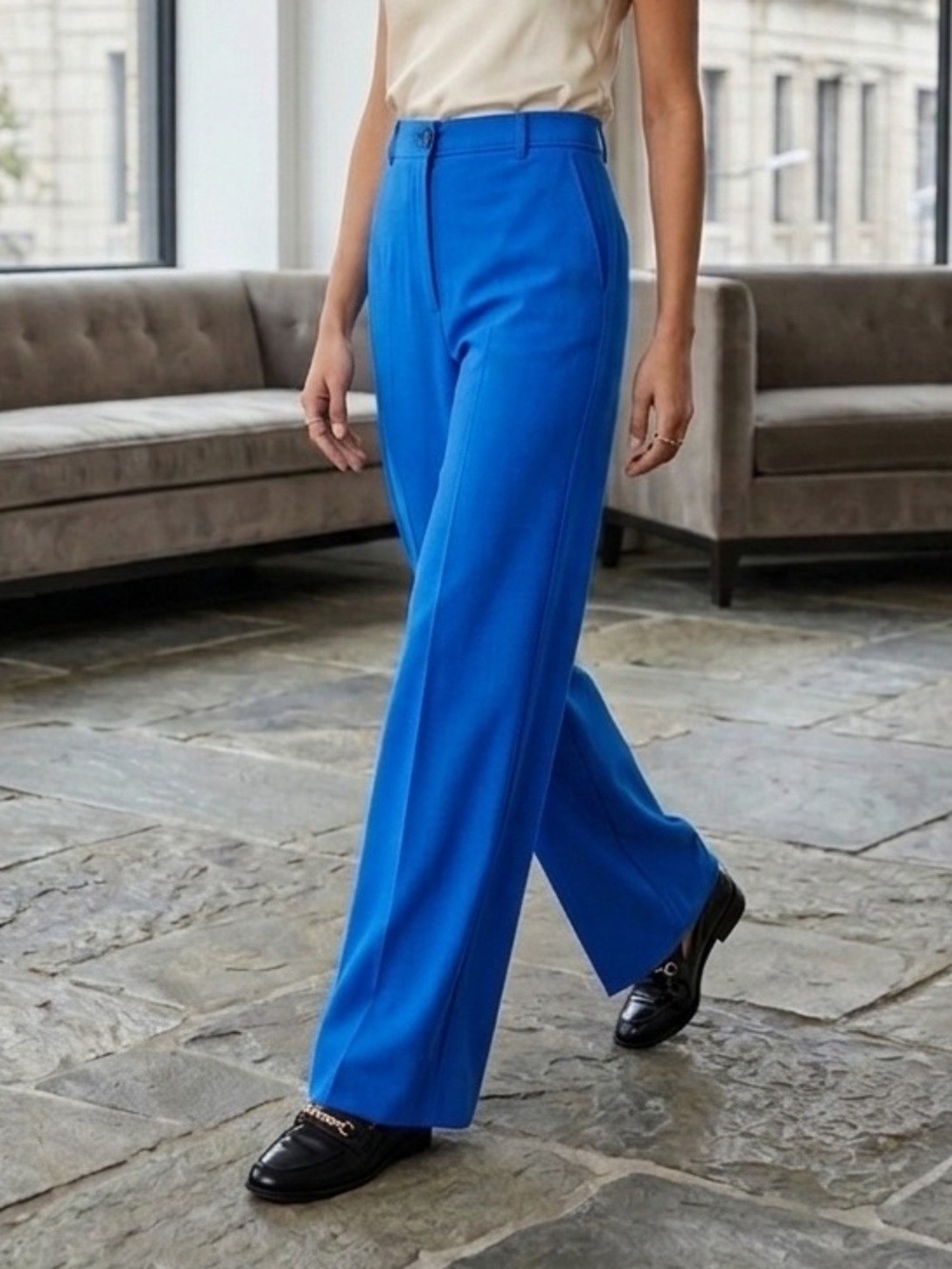 Zara Lightweight Fabric High Waist Women’s Trousers Beautiful Sky Blue Size S