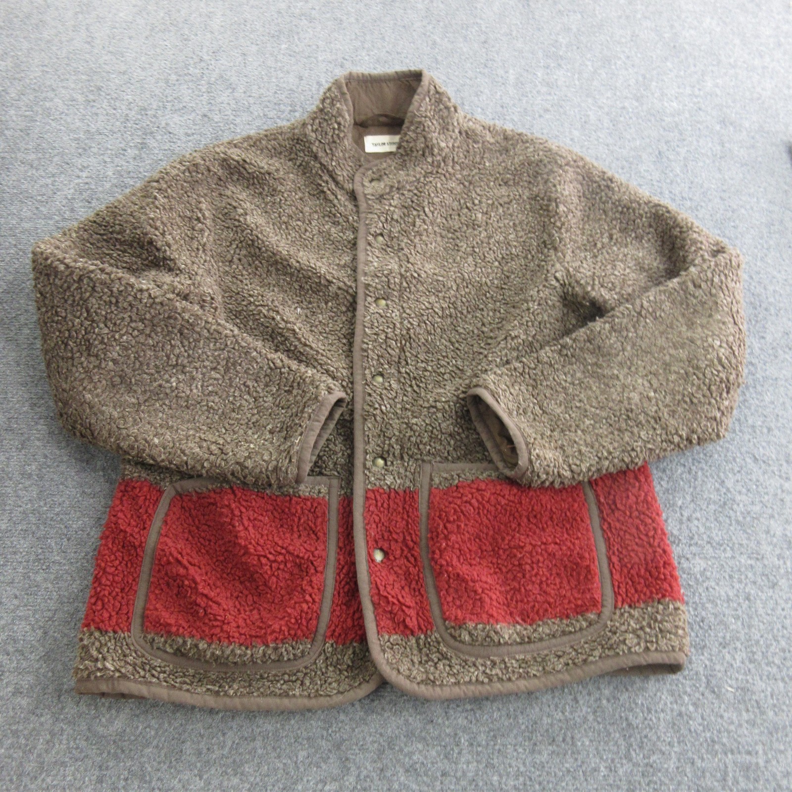 Taylor Stitch Jacket Men 40 Brown Fleece Snap Front Swiss Cross Pockets Port