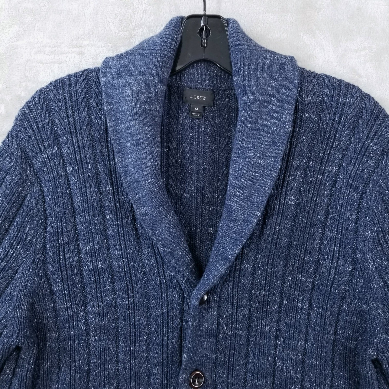 J Crew Mens Shawl Collar Cardigan Sweater Blue Cotton Elbow Patches Size M