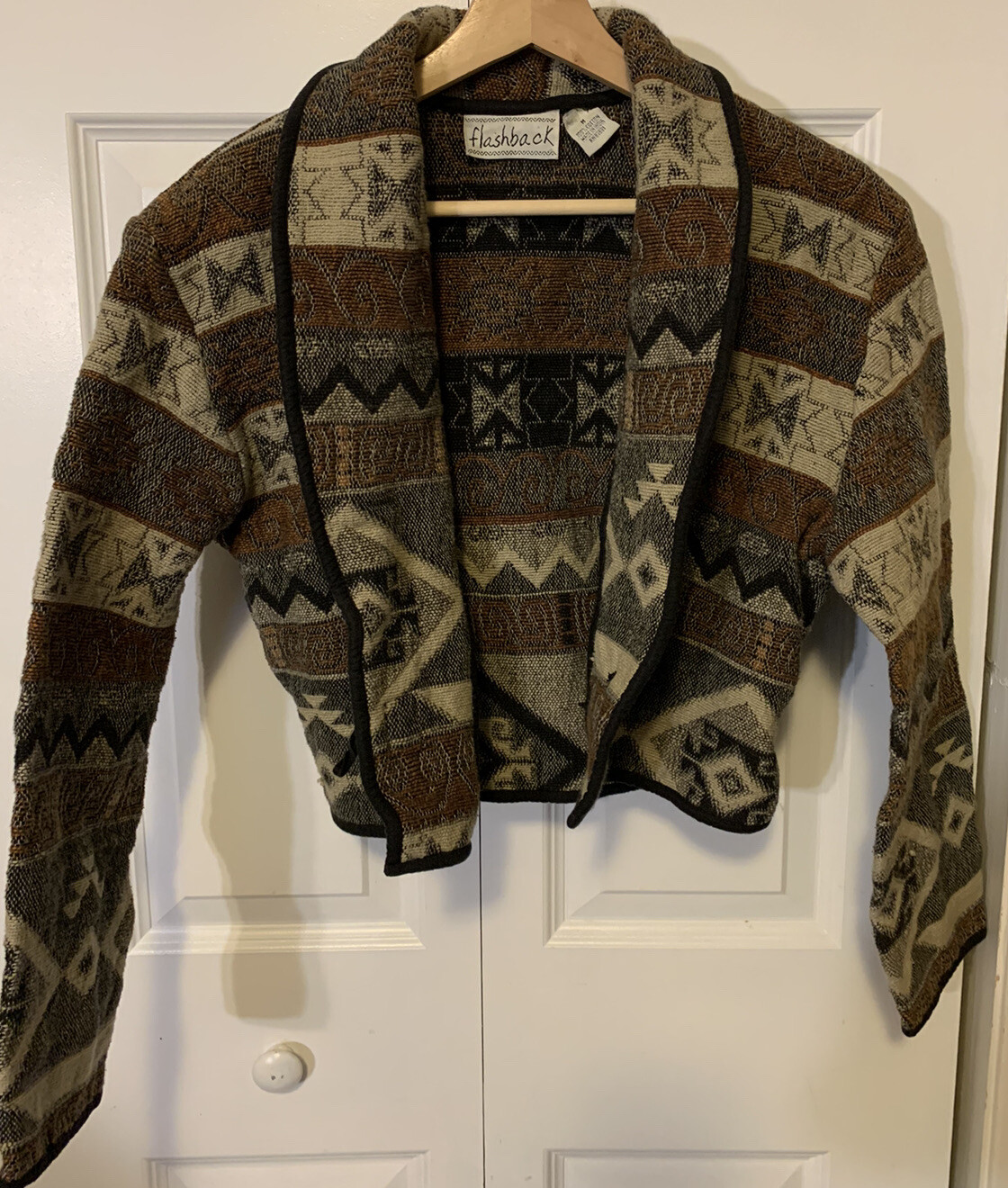 Vintage Flashback Womens Sz M Aztec Print Jacquard Cropped Shacket Coat