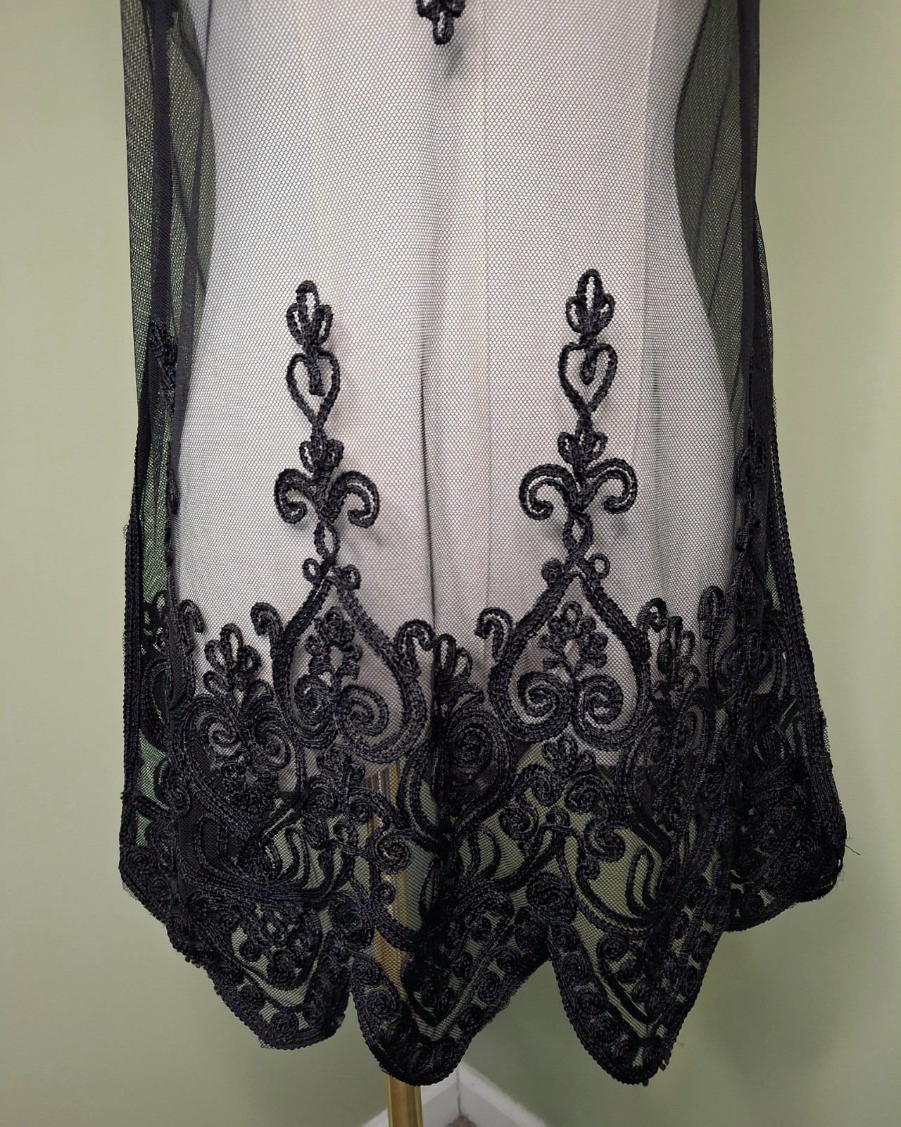 YOLOSANGELES Black Sheer Mesh Embroidered Lace Tunic Top Boho Gothic S
