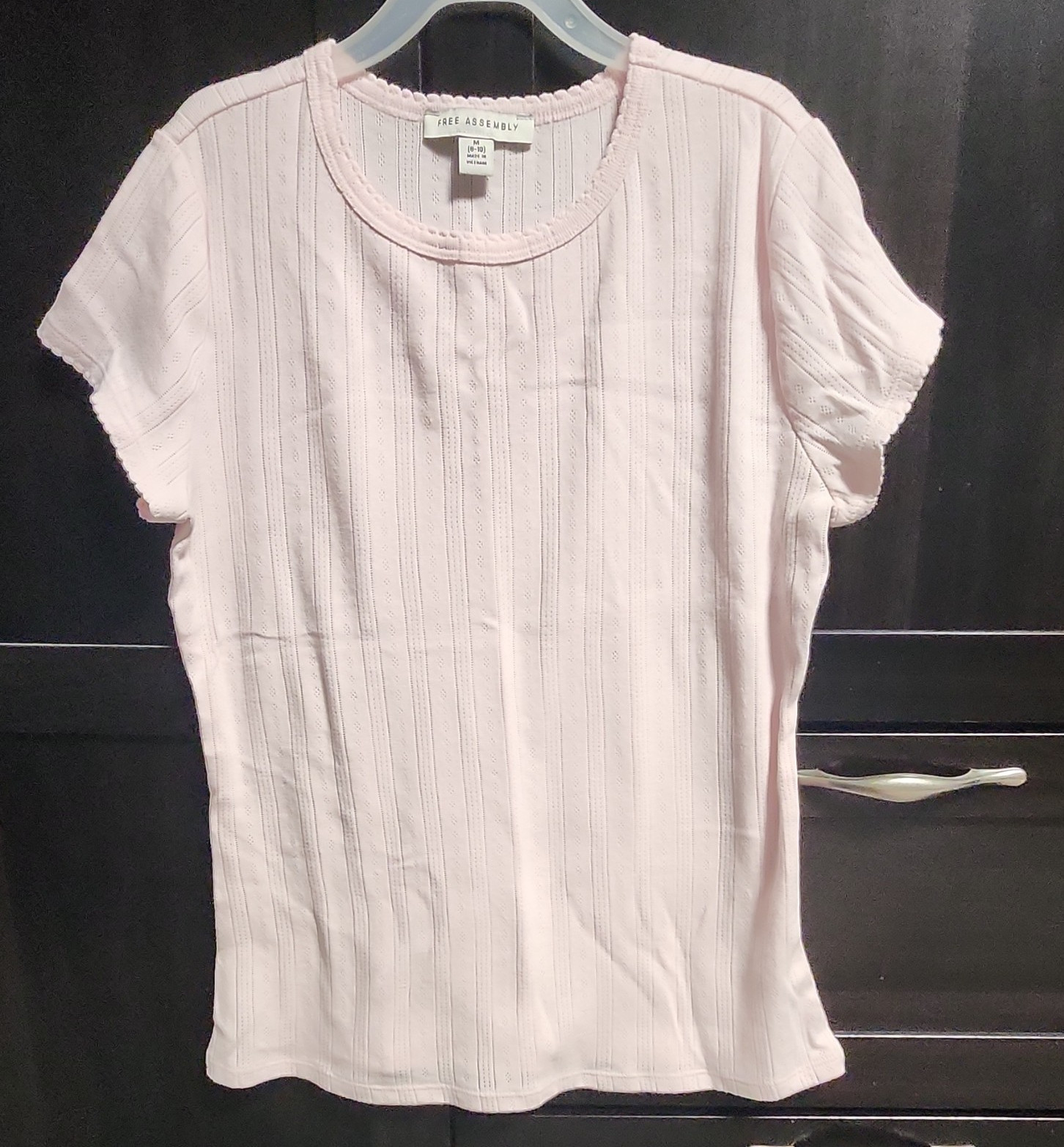 Free Assembly Women’s Pink Ribbed Knit T-Shirt Short Sleeve Round Neck Size M