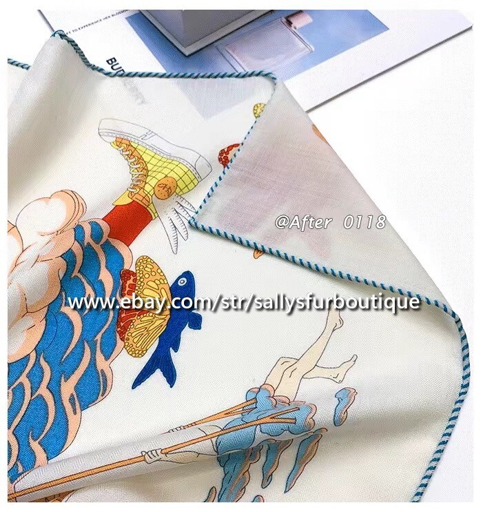 80% Cashmere & 20% Silk Wrap Scarf Cloud Animals Print Square Shawl 53″