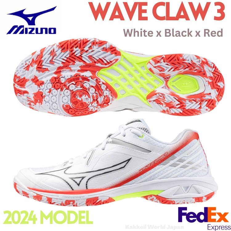 Mizuno Badminton Shoes WAVE CLAW 3 White/Black/Red 71GA2443 05 EEE UNISEX 2024