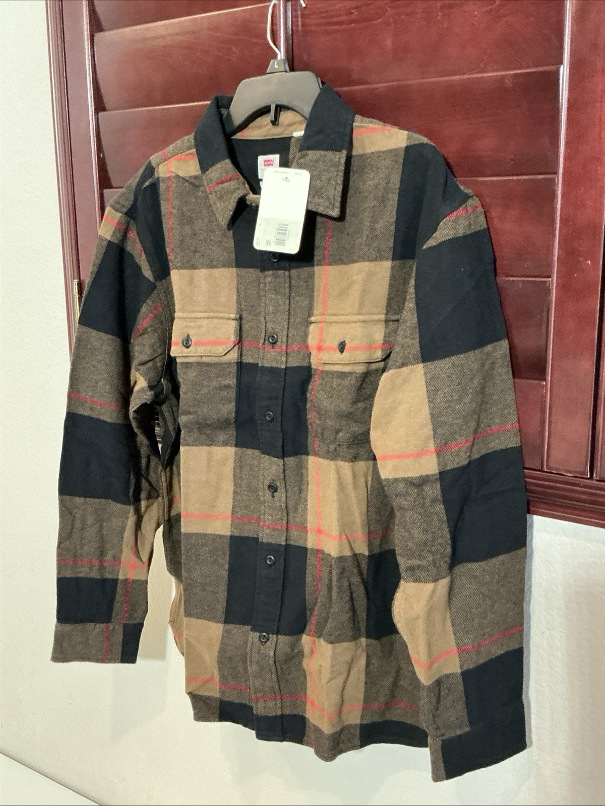 Levis The Worker Flannel Shirt Men Brown/Black Plaid Relaxed Fit All Sizes