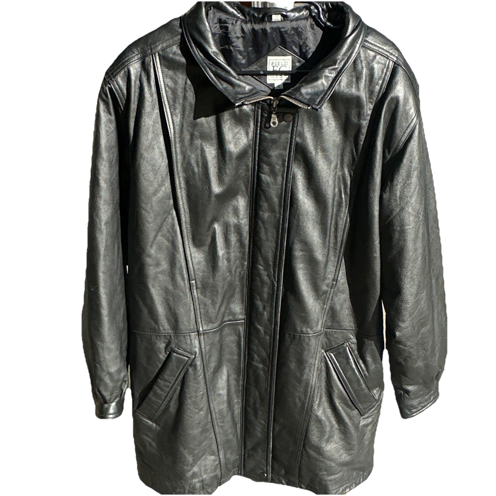 Field & Stream Genuine Leather Jacket Mens XL Black Thinsulate Lined Coat Zip