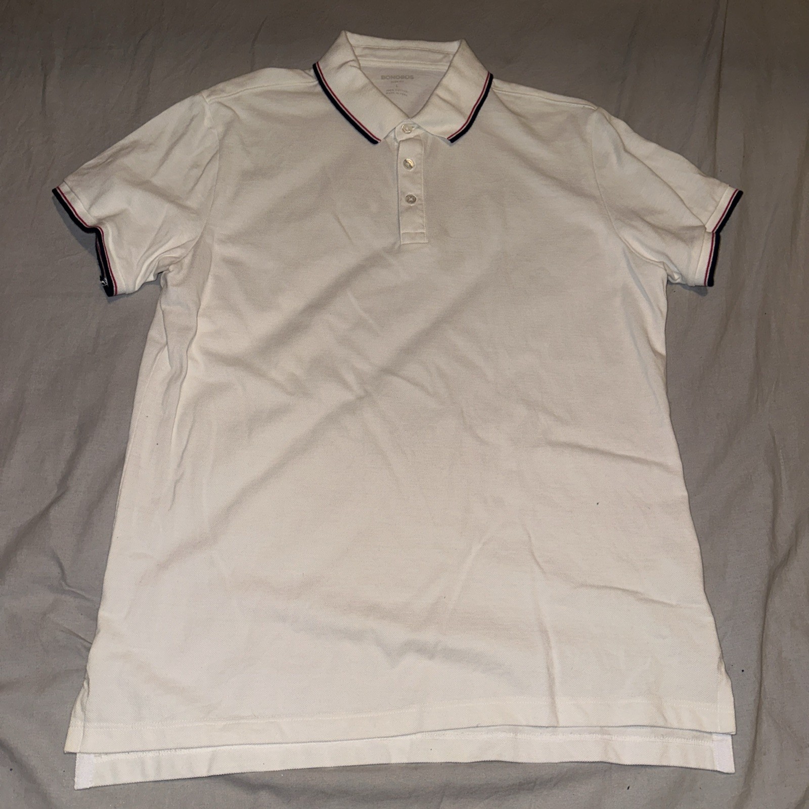 BONOBOS Large White Slim Fit Pique Tipped Polo Shirt