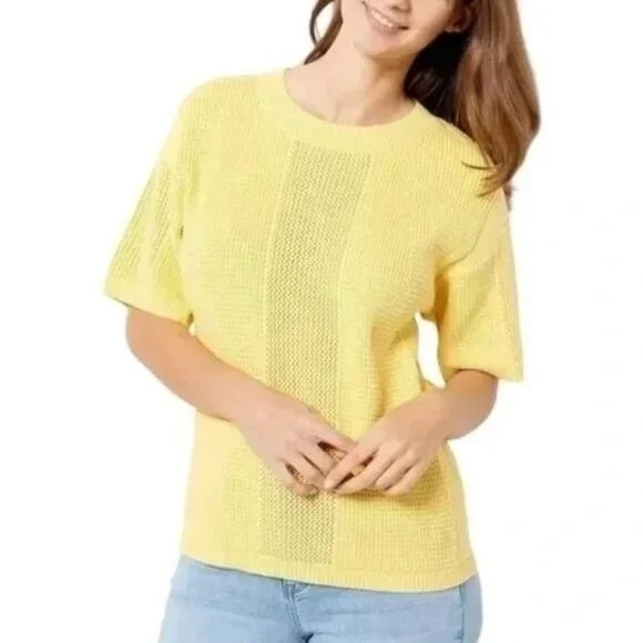 Laurie Felt Sweater Size XS Cotton Short Sleeve Mellow Yellow Cotton Acrylic NEW