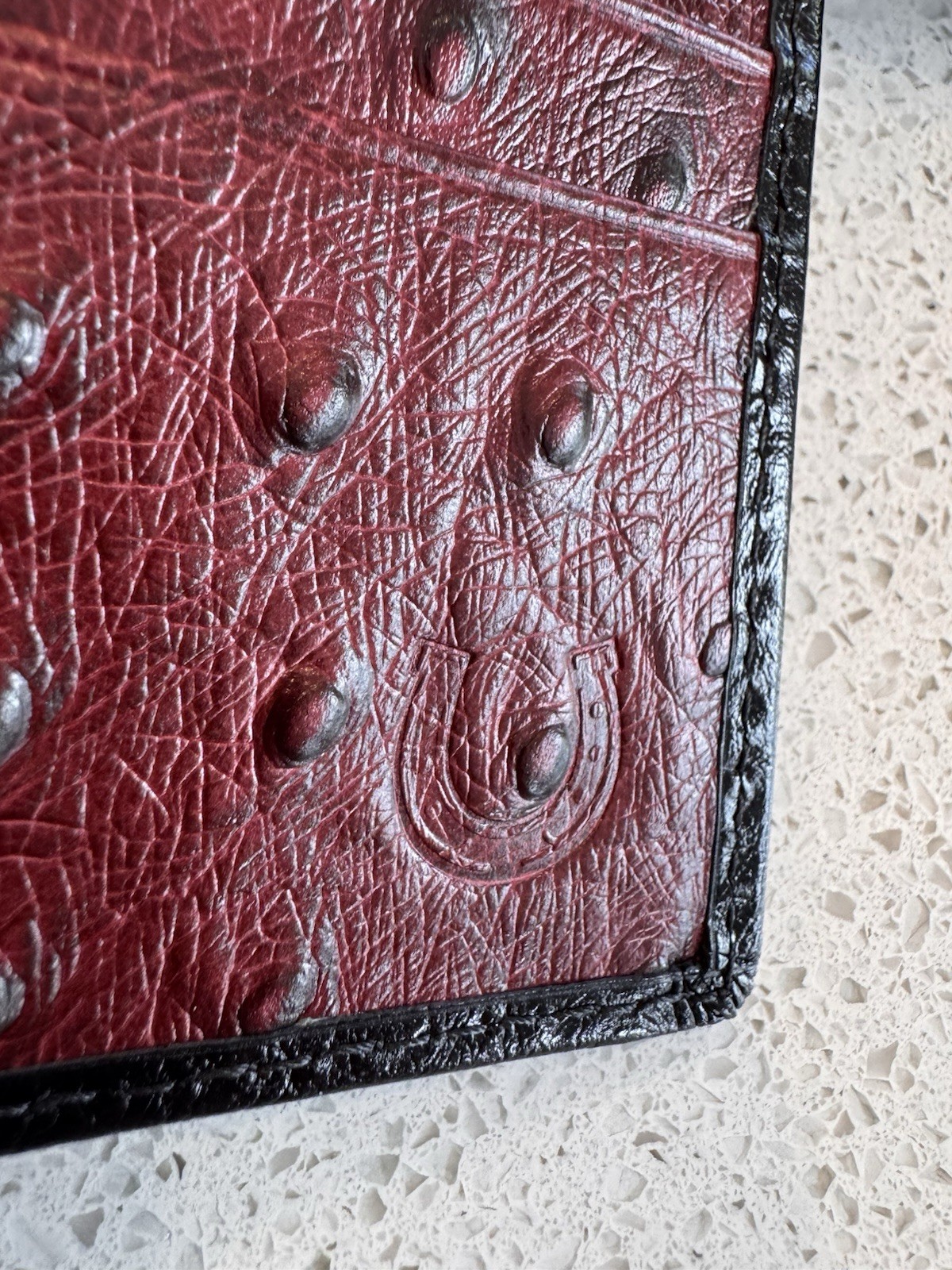 Genuine Ostrich Black Leather Bifold Wallet Mens Western Cowboy Country Handmade