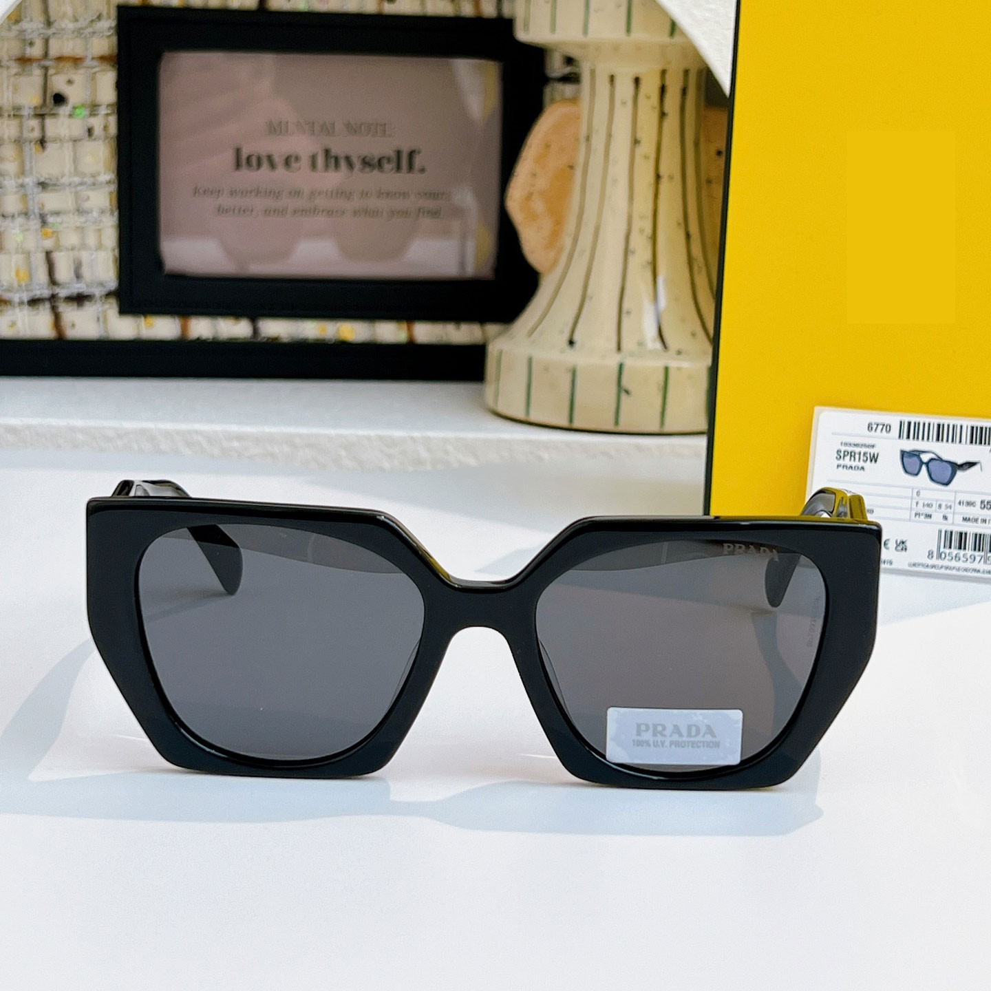 Prada Women Sunglasses PR15WS Cateye Designer Black Frame Oversize w/ Box