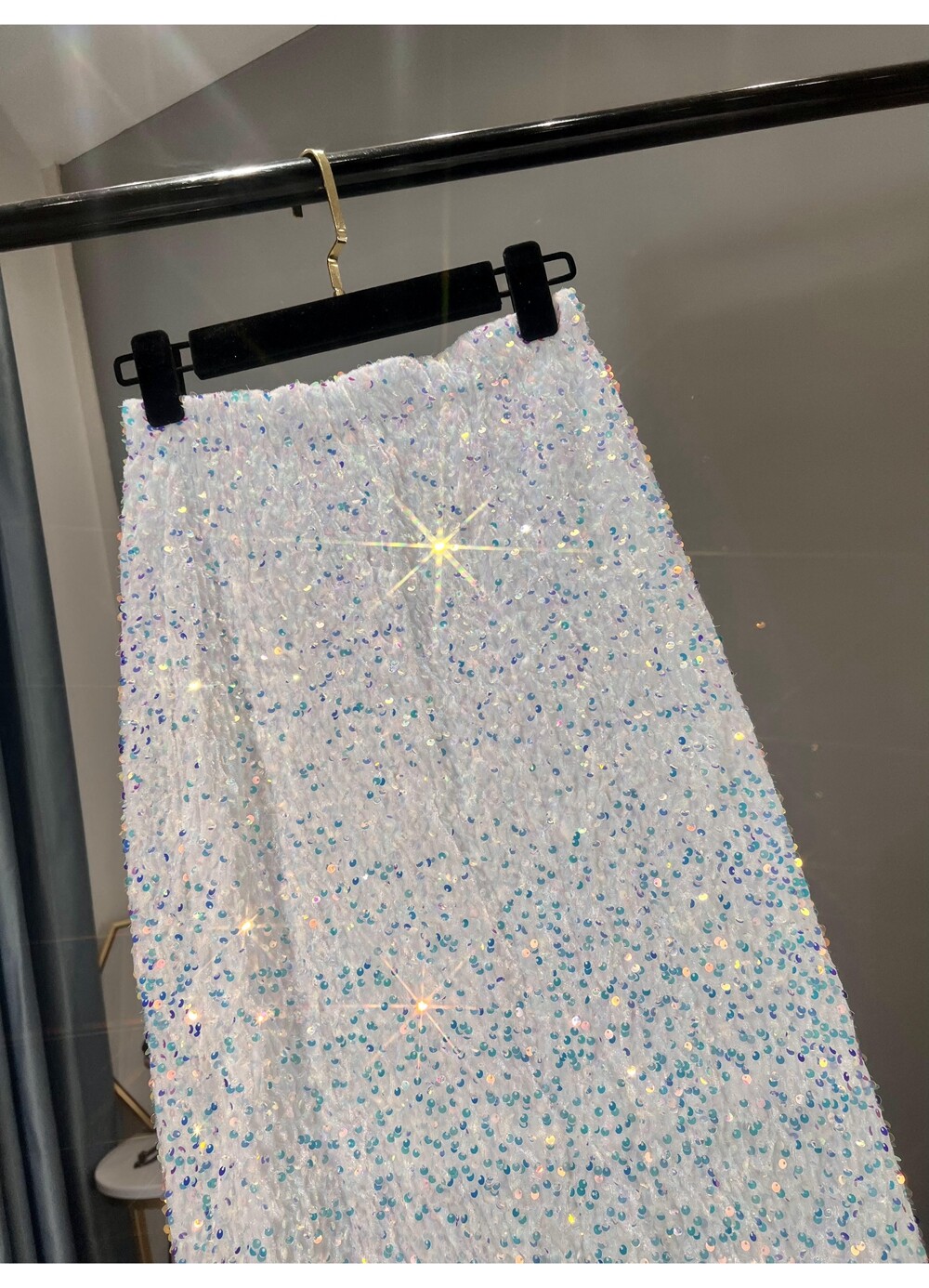 Thickened High-waisted Slim,Versatile Mid-length Skirt SequinSkirt