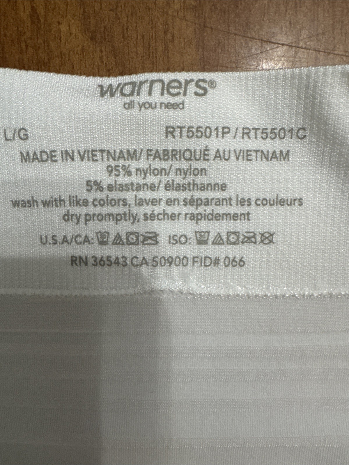 Warner White Hi Cut Nylon/Elastane Panties Women’s Size 7-Large NWT