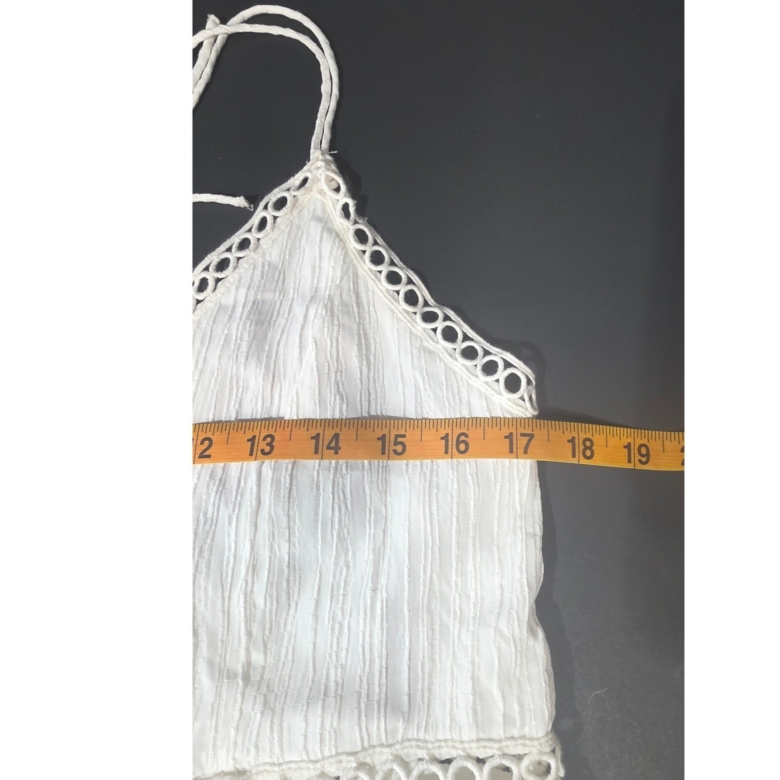 Lulus Ivory Crinkle Gauze Crochet Trim Tiered Maxi Dress Lace Up Back Medium NWT