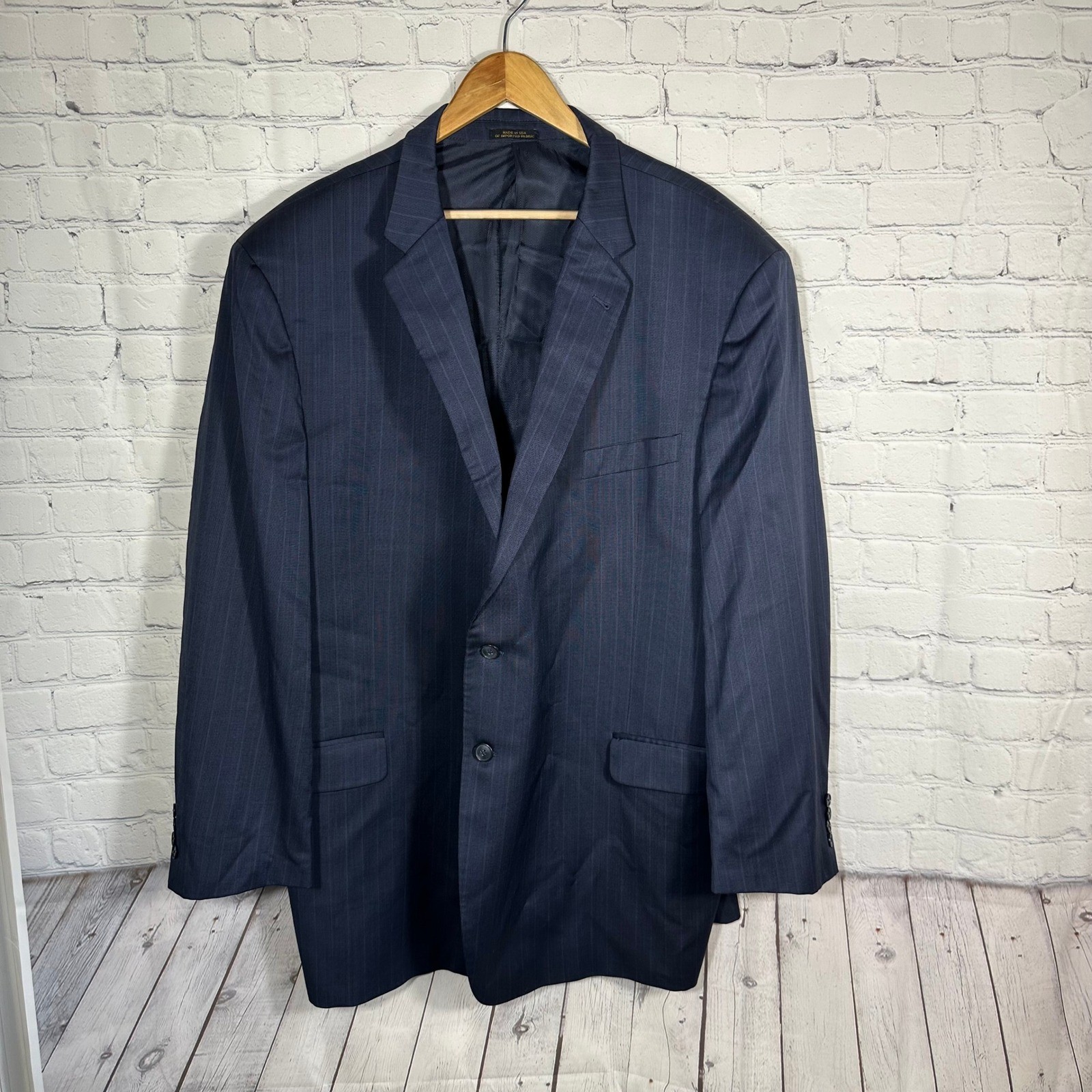 Lanificio A. Rodina Mens Navy Blue Pinstripe Super 100s Wool Blazer Jacket 56L