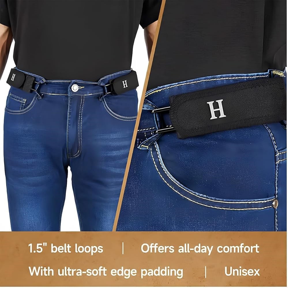 1-3PCS Tactical Metal Hook Elastic Belt Buckle-Less Invisible Waist Belt Closure