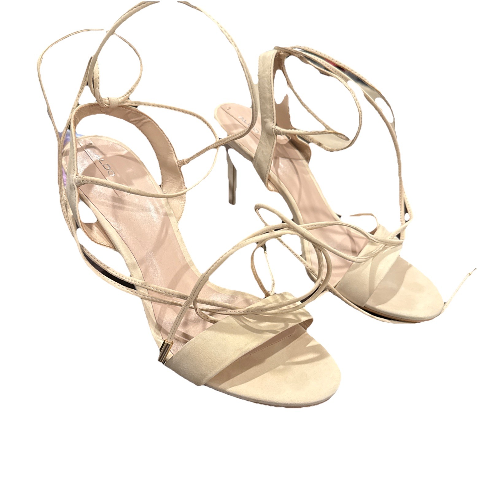 ALDO Women’s Nude Lace Up Strappy Stiletto Heel Sandals Ankle Wrap Size 9