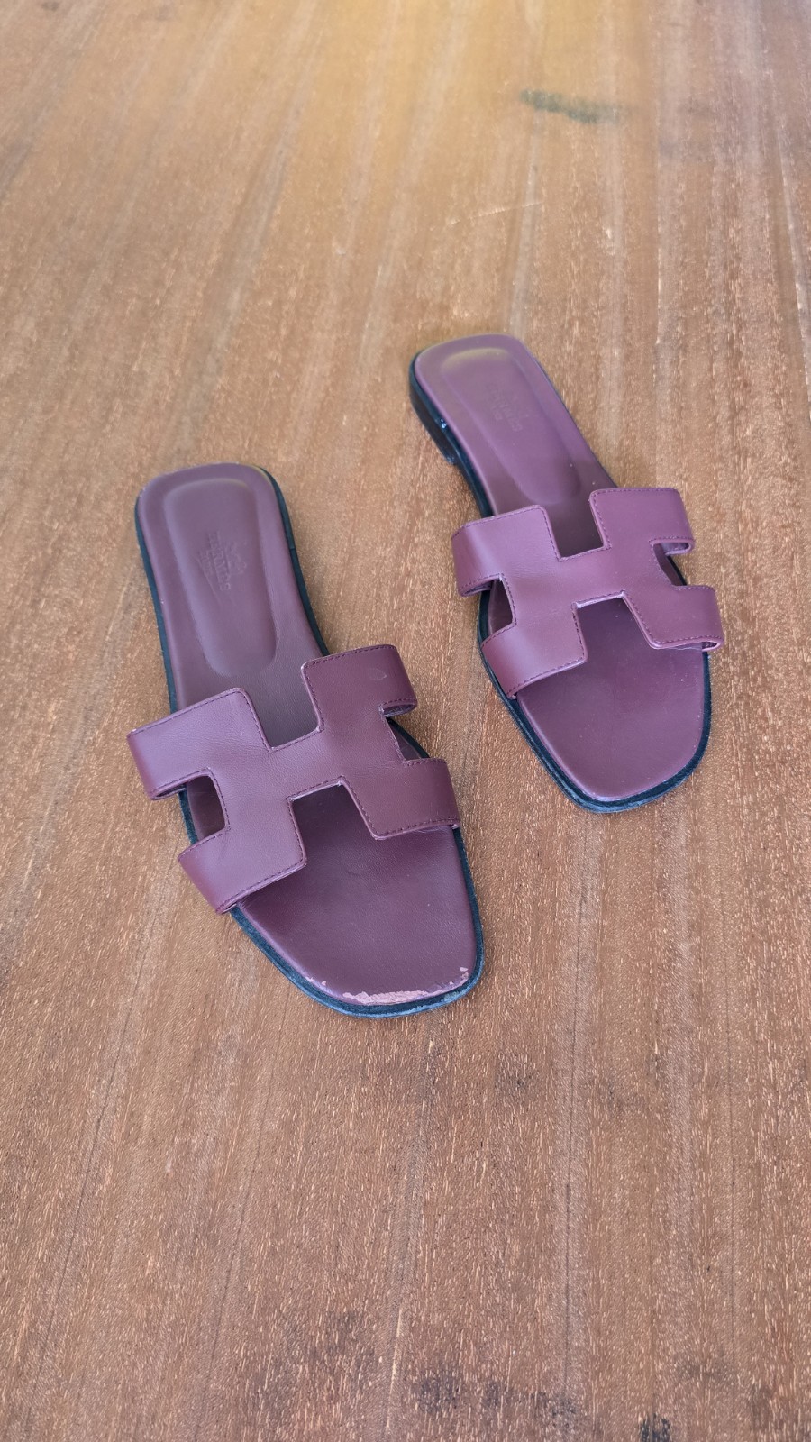 Hermes Oran Sandals In Wine Red Size 38