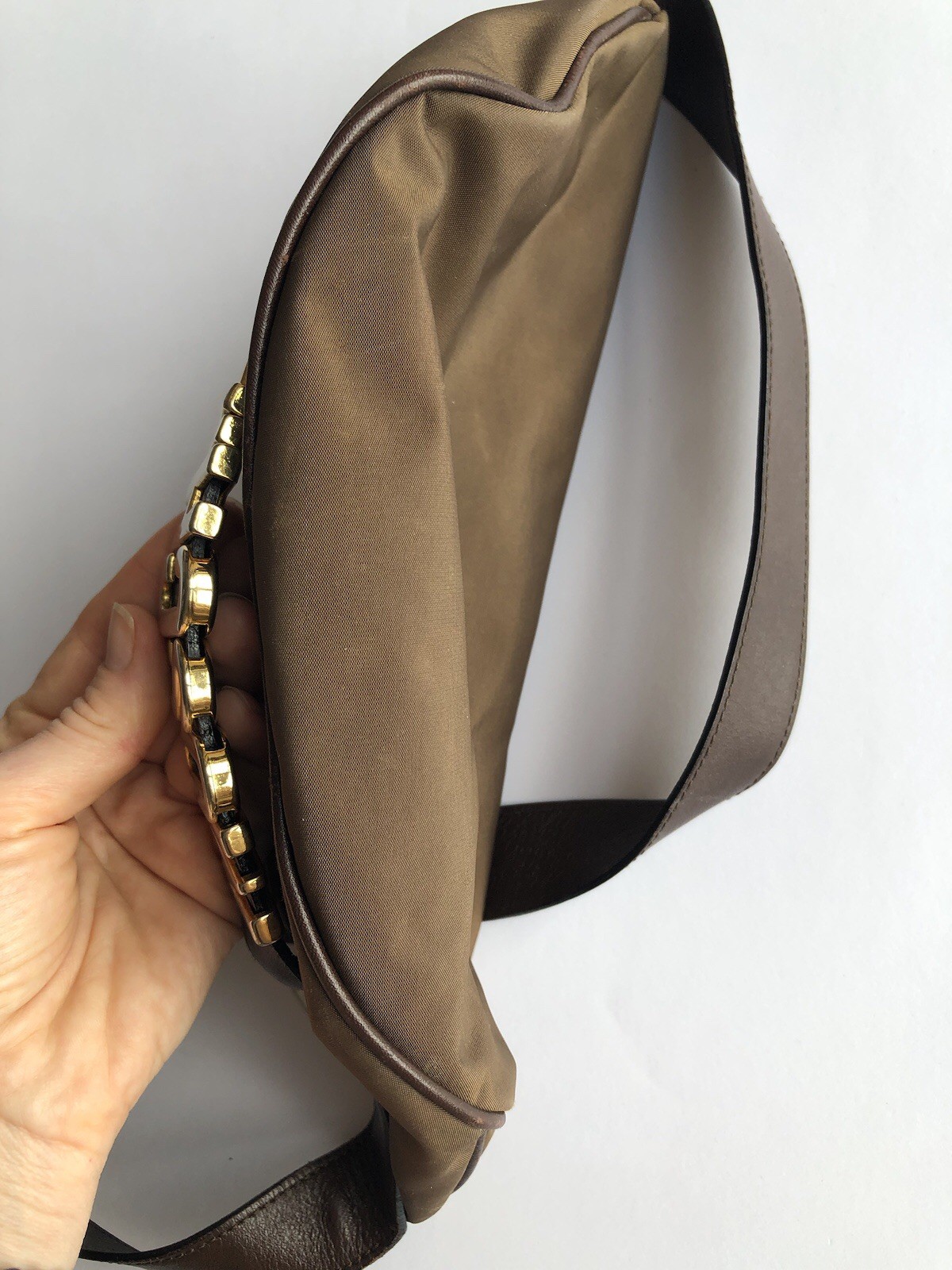 MOSCHINO Redwall Vintage Brown Nylon Gold Logo Fanny Pack Belt Bag