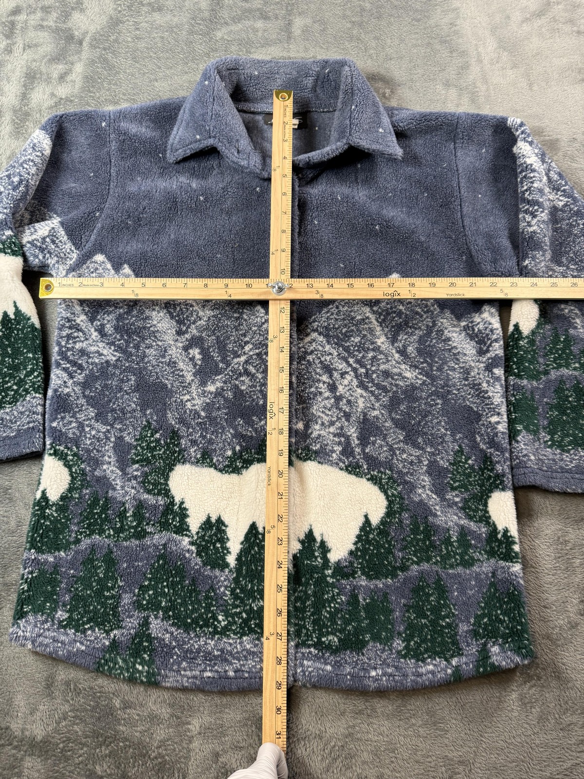 Vintage CDS Sweater Womens Medium Fleece Mountain Forest All Over Made USA 90s