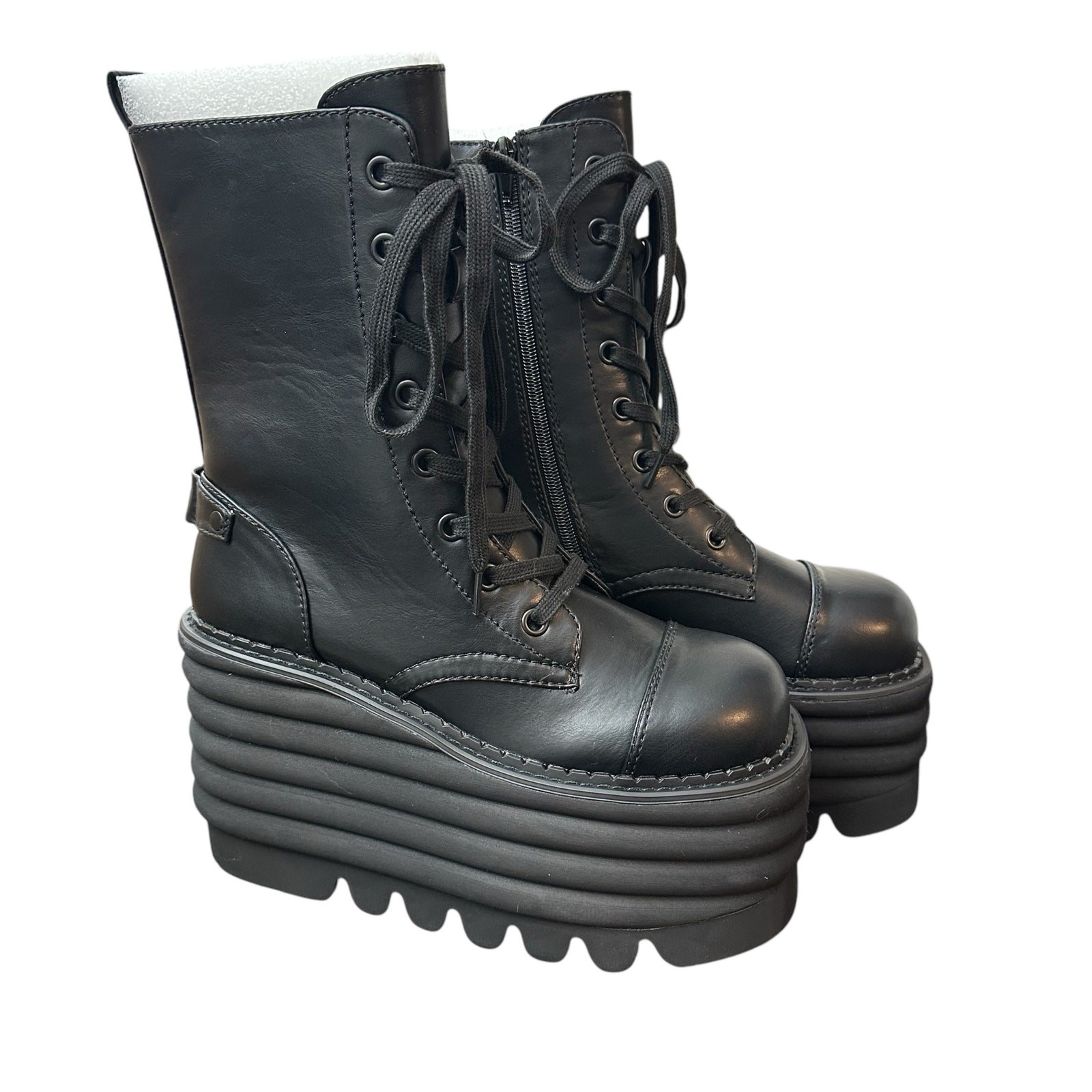 Dolls Kill Sz 9 Current Mood Vegan Leather D Ring Ribbed Platform Combat Boots