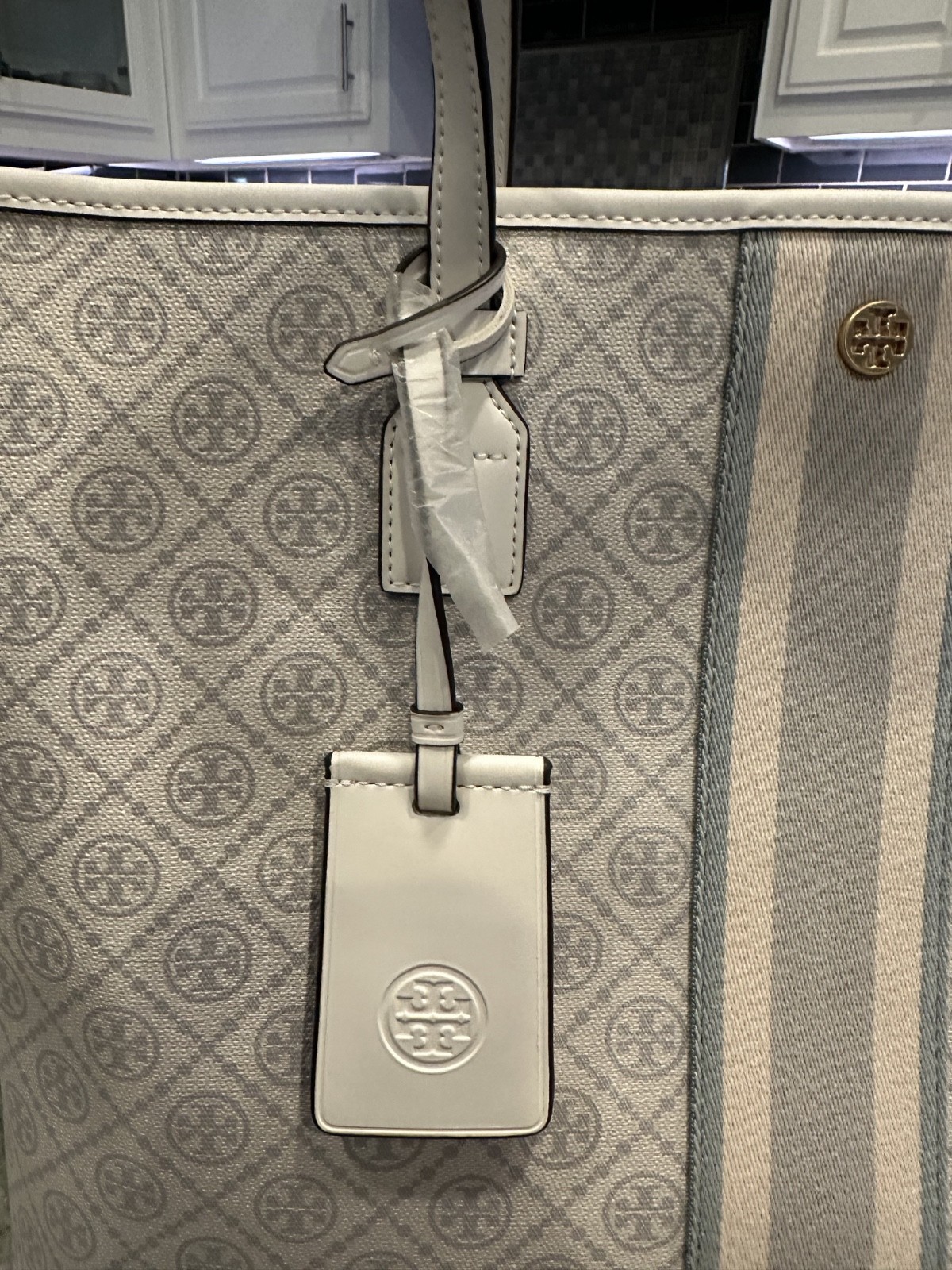 Tory Burch T Monogram Coated Canvas Zip Tote Ivory Laptop Work Bag NWOT
