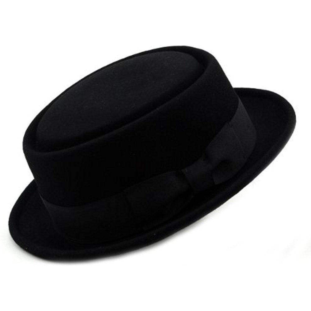Differenttouch 100% Crush-able Wool Felt Pork Pie Heisenberg Style Hat W/Feather