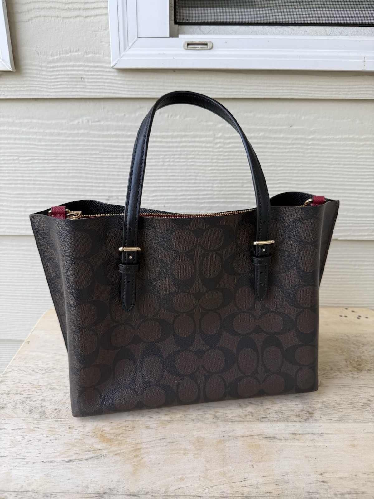 Coach C4250 Mollie Tote 25 2-Way PVC Canvas Leather Black/Brown
