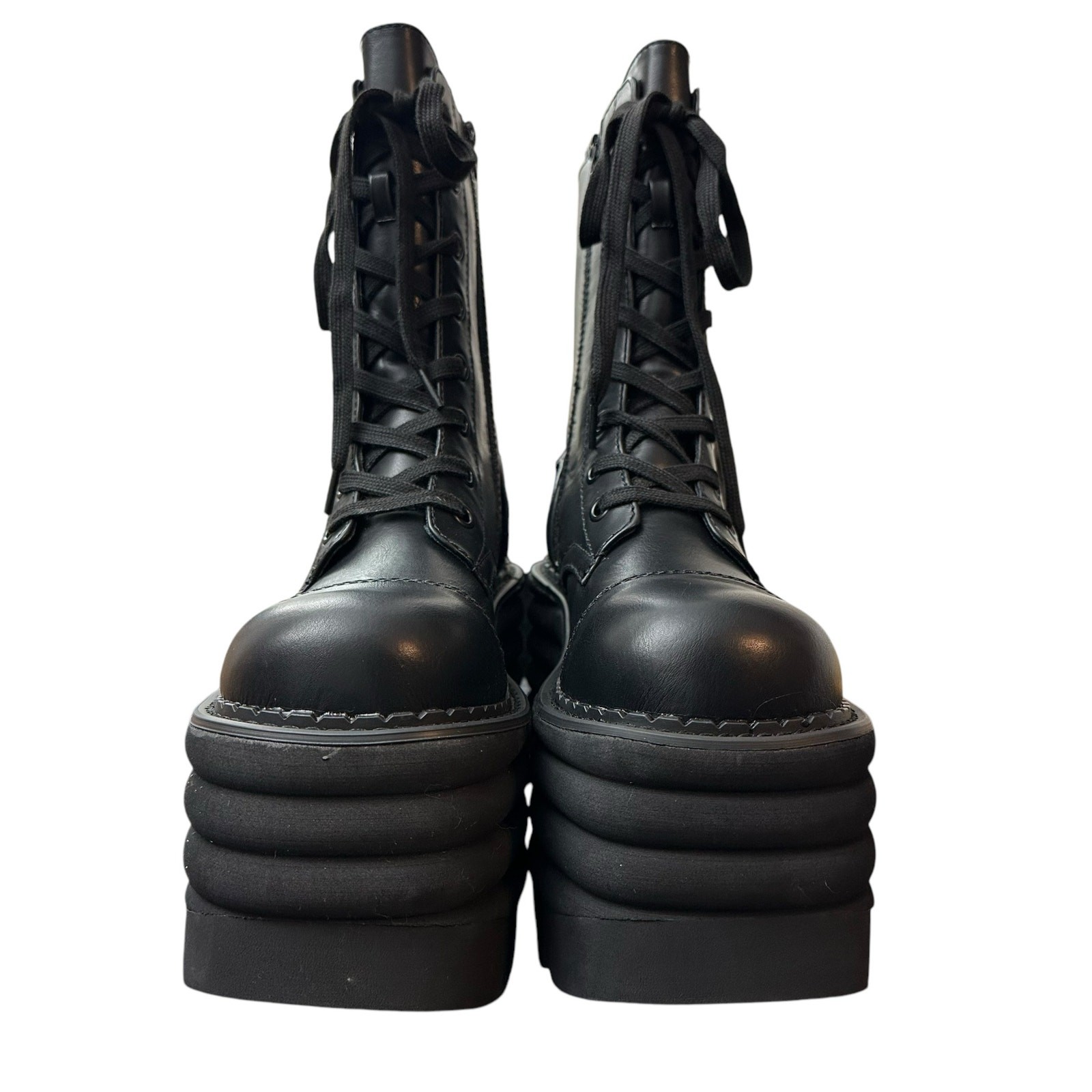 Dolls Kill Sz 9 Current Mood Vegan Leather D Ring Ribbed Platform Combat Boots