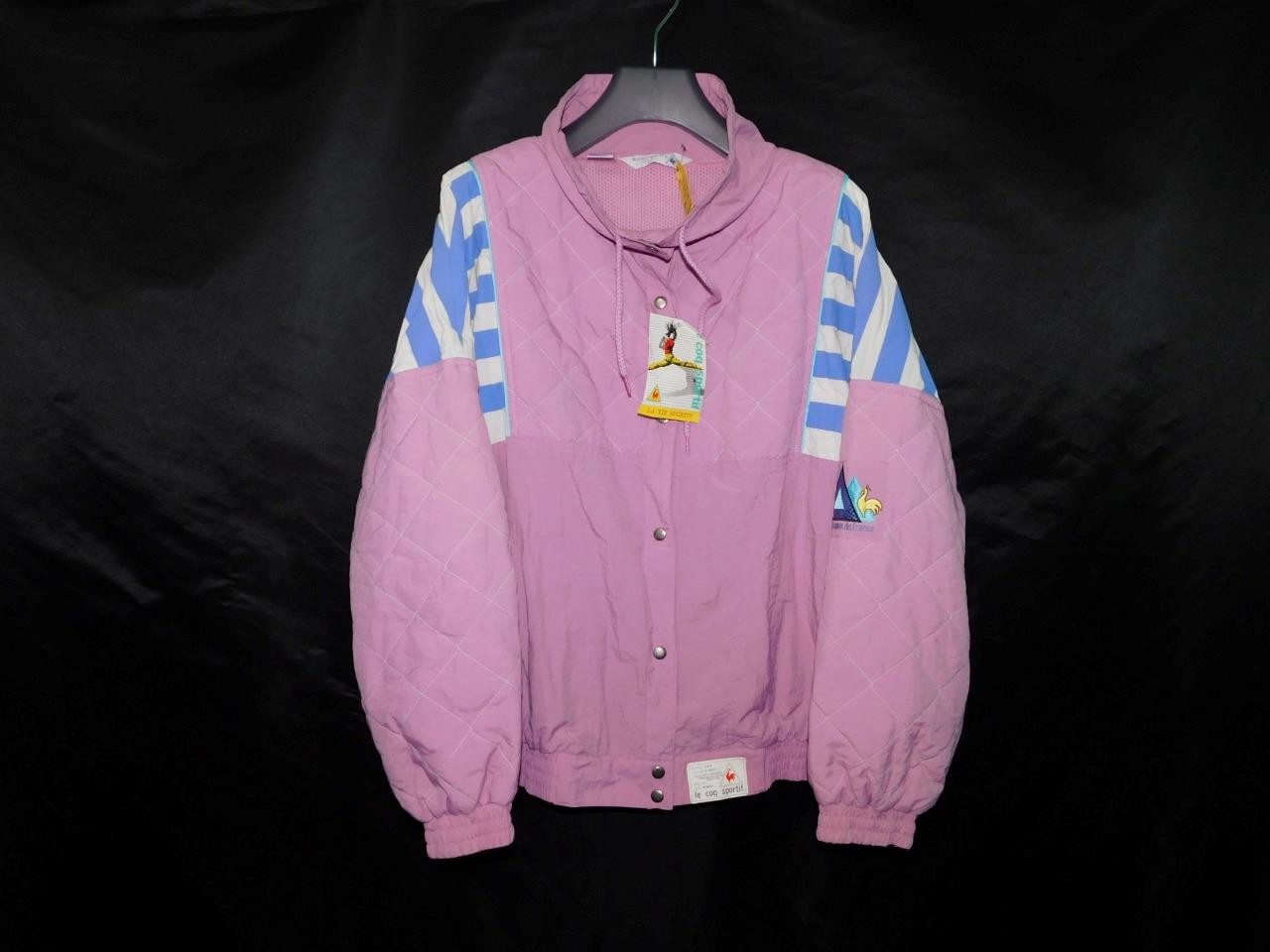 Vintage Le Coq Sportif M NWT Windbreaker Track Jacket Pink Blue Nylon Snap 90s