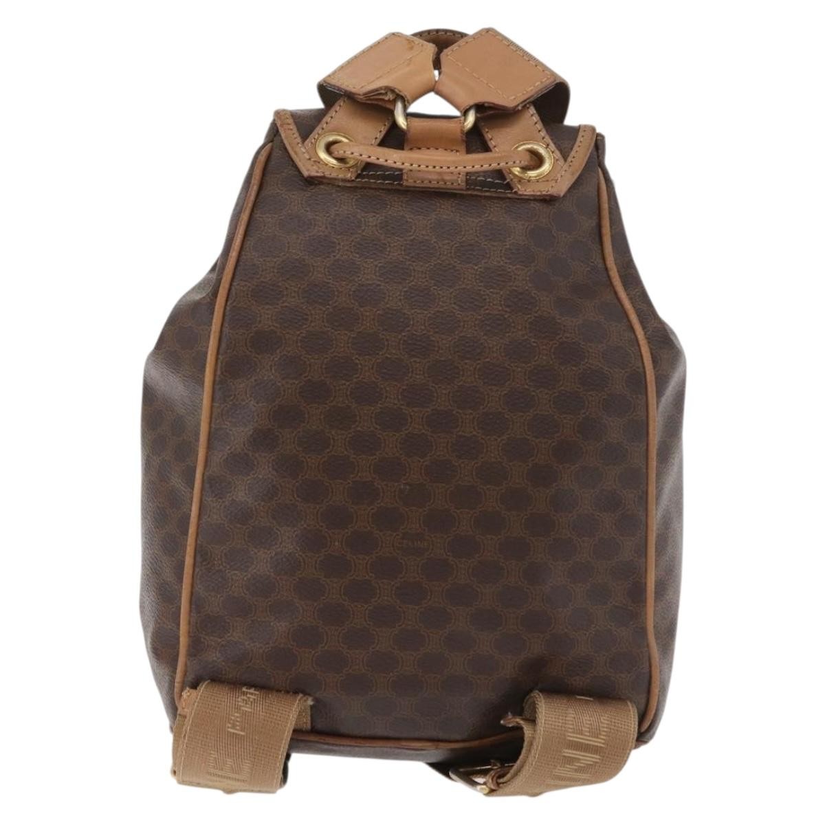 CELINE Macadam Canvas Backpack PVC Leather Brown Gold Auth bs35412