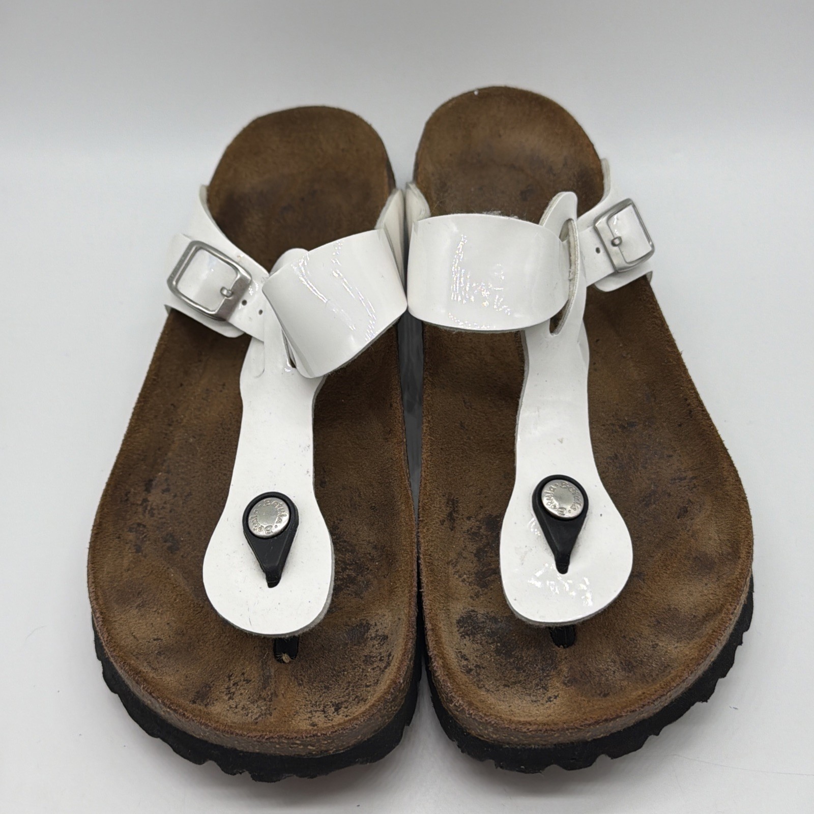 Betula Birkenstock Womens Gizeh White Patent Sandals Size 38 US 7 Reg