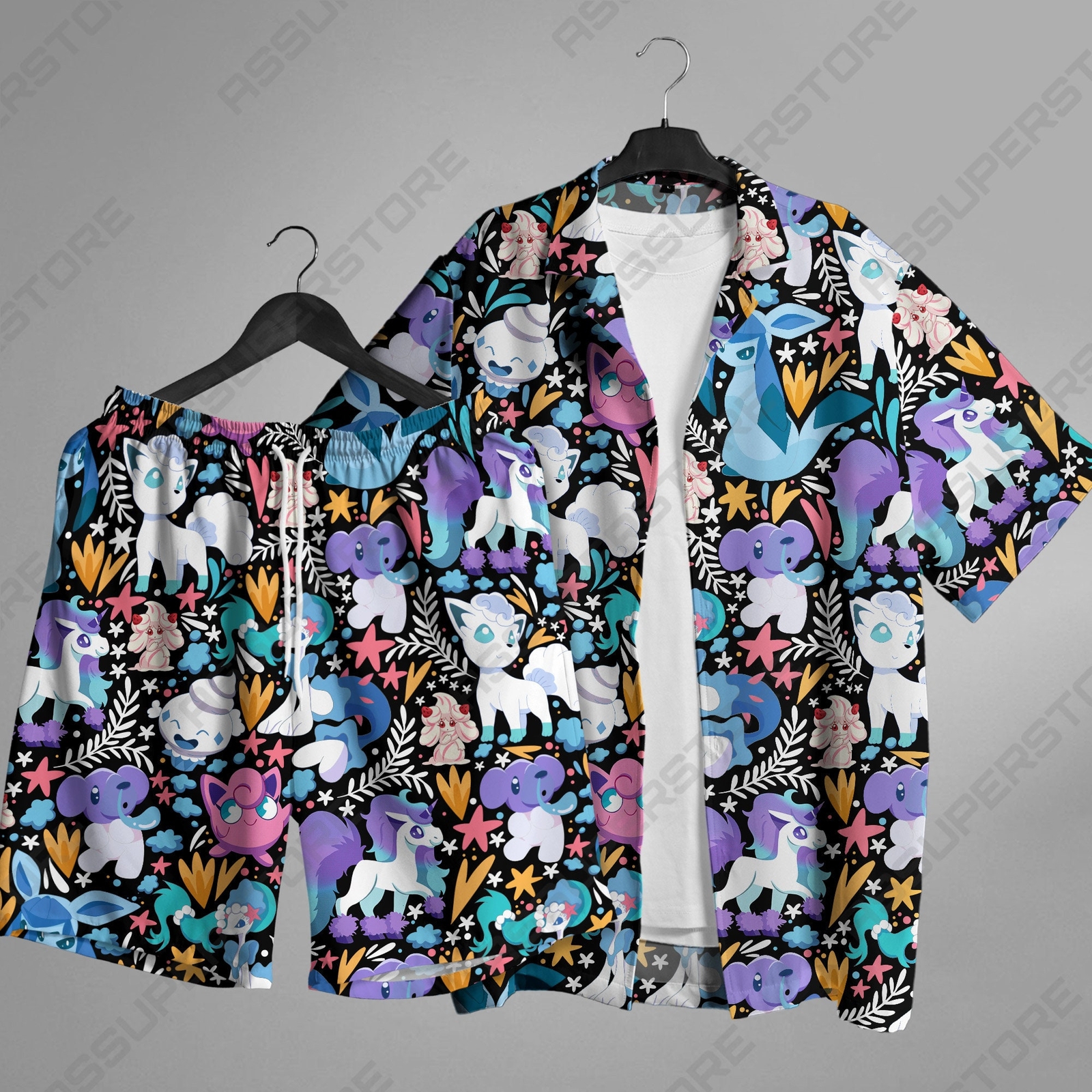 Vulpix Jigglypuff Hawaiian Button-Up Shirt Vulpix Jigglypuff Summer Hawaiian