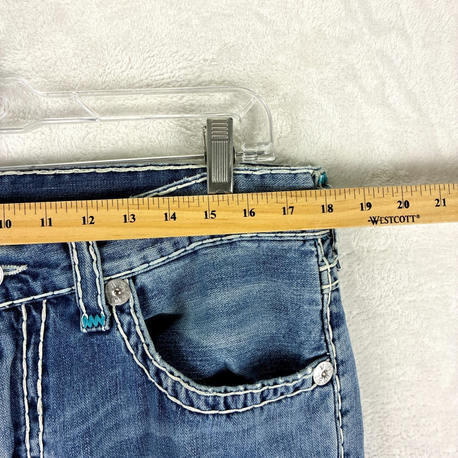 VTG True Religion Jean Men 36 Ricky Super T Faded Whiskered Thick Stitch Y2K USA