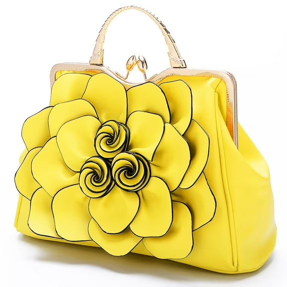 Ruiatoo Flower Satchel – PU Leather Evening Shoulder Bag with Strap, Yellow