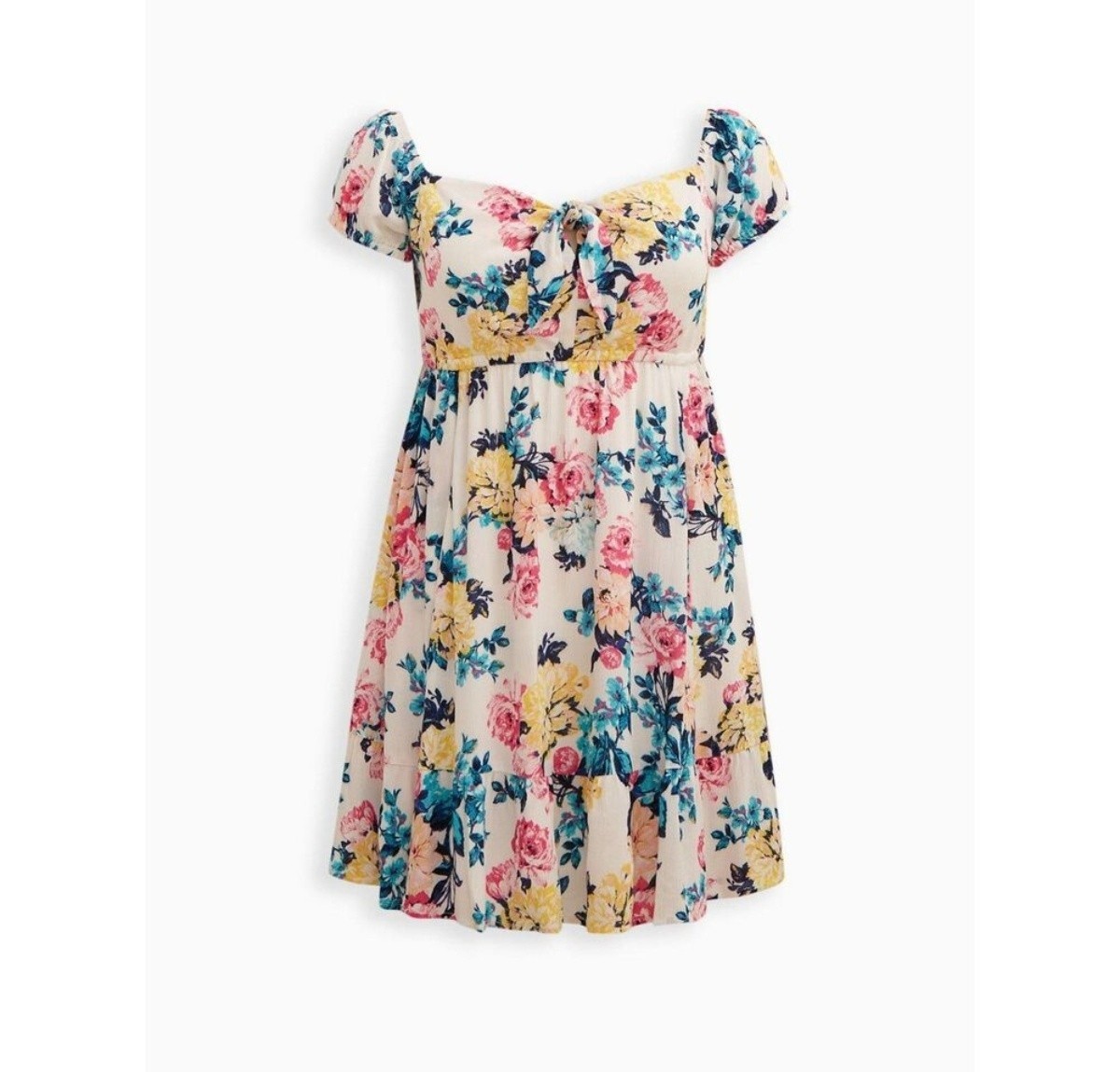 Torrid 00 White Multi Floral Mini Gauze Puff Sleeve Skater Dress NWT