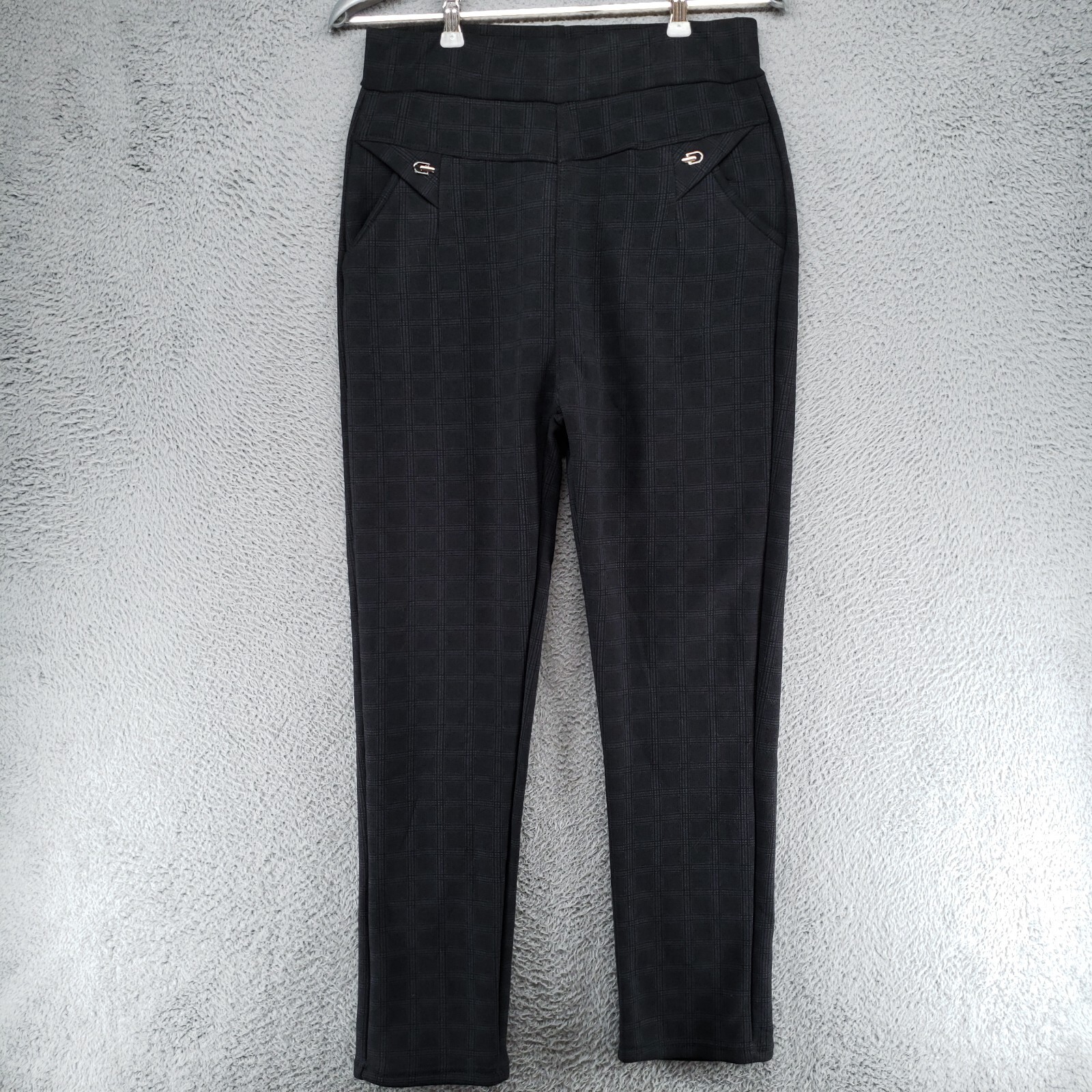 Dark Plaid Womens 4 Polyester Spandex Blend Dress Pants Gray