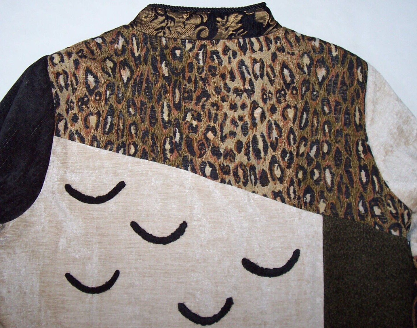NWT Ali Miles Black/Brown/Beige MIXED TEXTURE Button Jacket L LEOPARD/Chenille