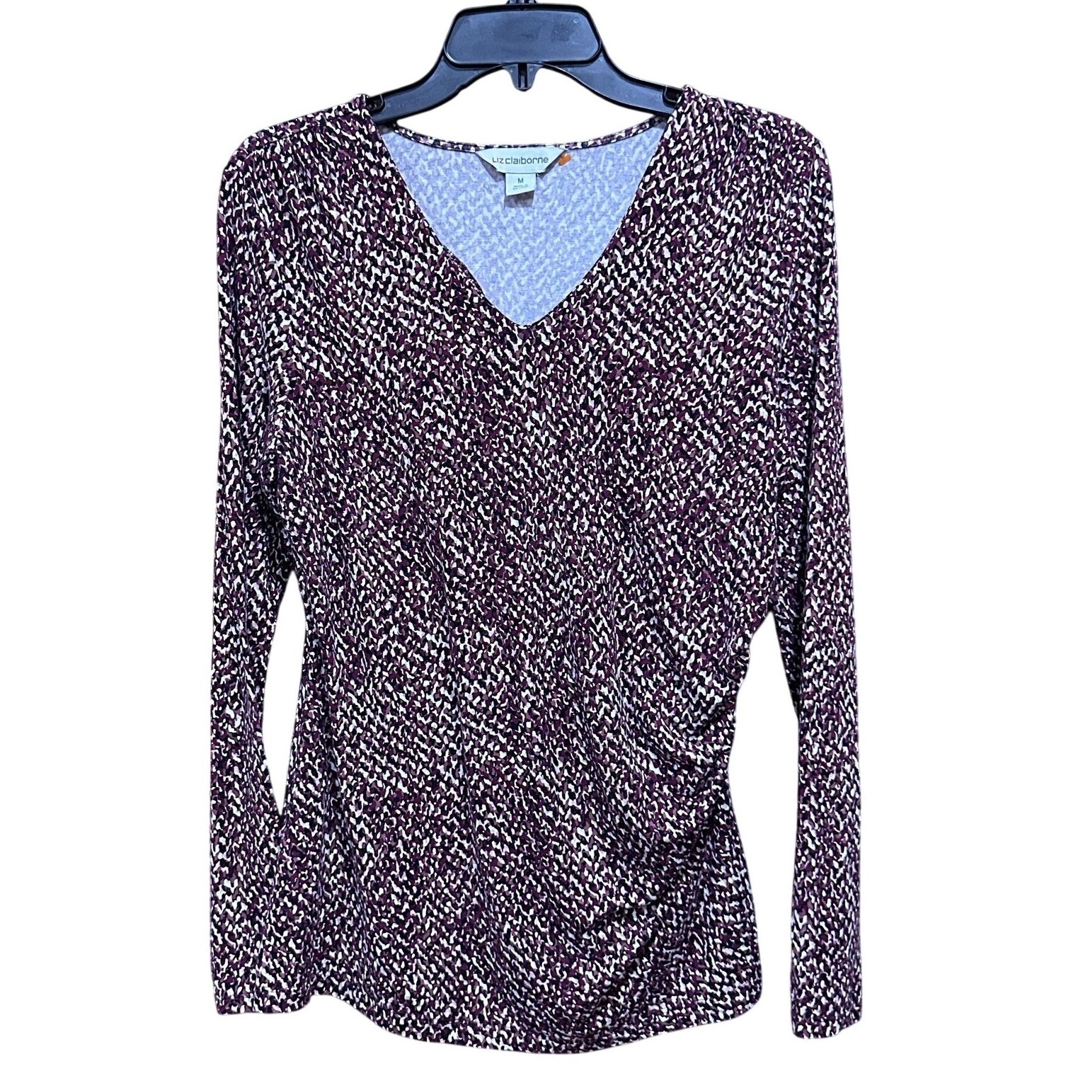 Liz Claiborne Shirt Women Size M Burgundy Pink V Neck Long Sleeve Stretch Knit