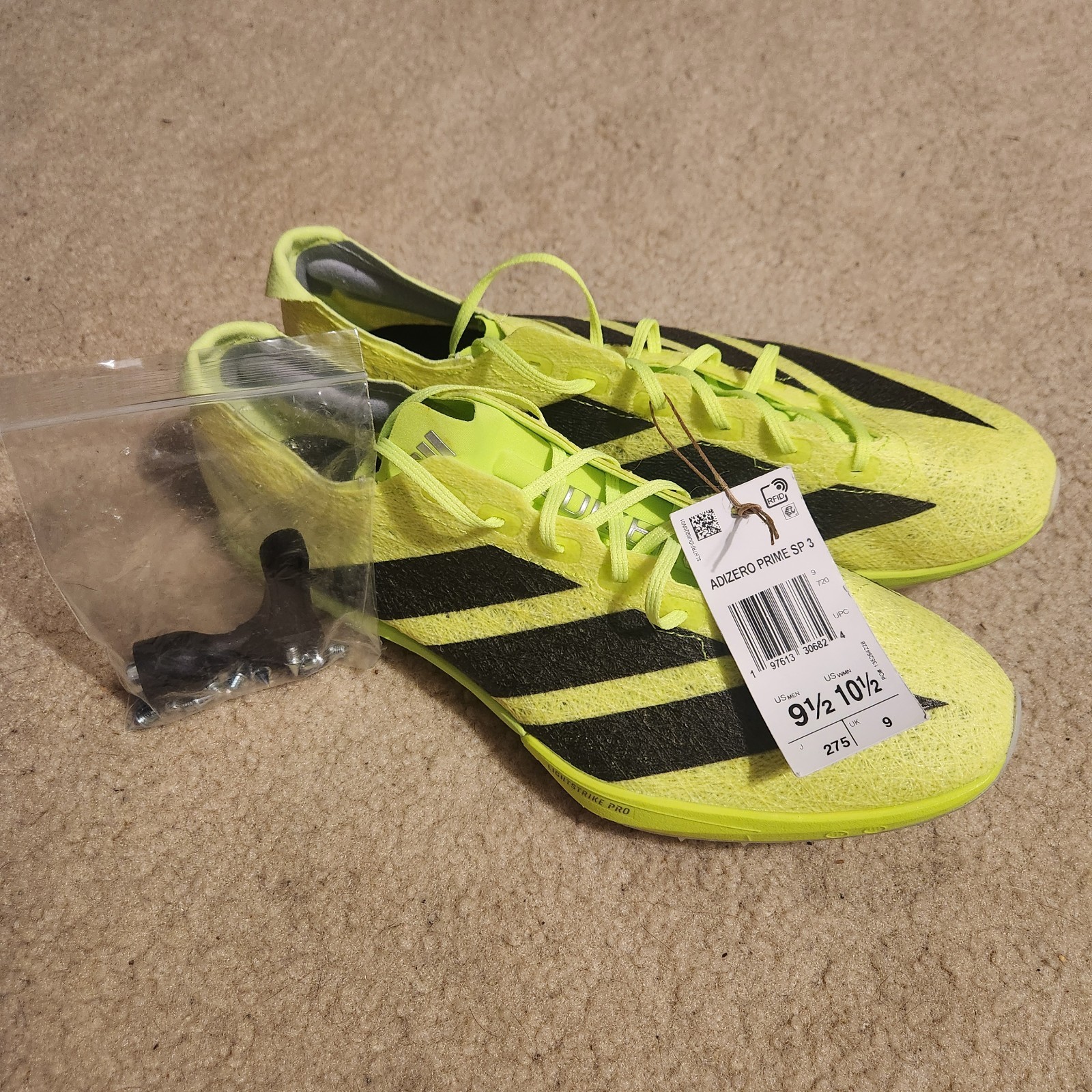 adidas Mens Cleats Size 9.5 Adizero Prime SP 3 Strung Lucid Lemon Black IH5800