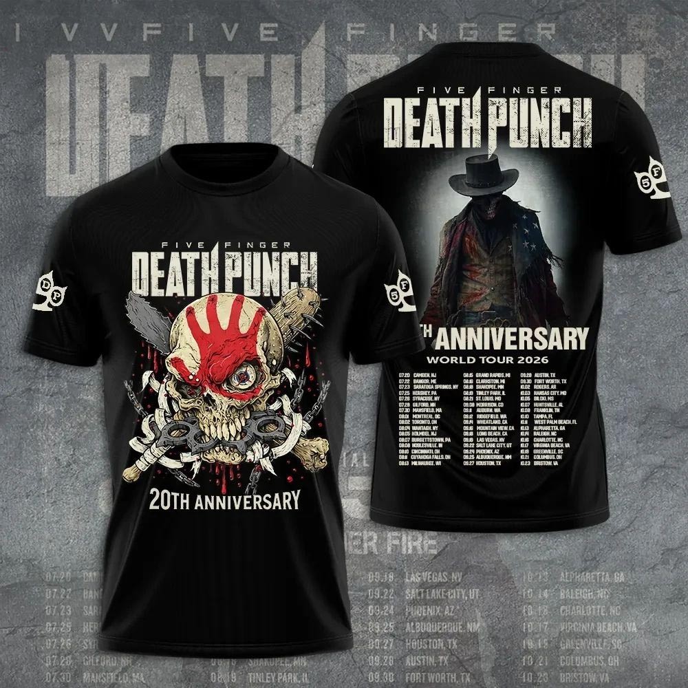 Five Finger Death Punch 20th Anniversary World Tour 2026 black t-shirt BL1104