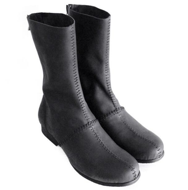 Men Real Leather Mid Calf Boots Shoes Round Toe Comfort Retro Handmade Stitching