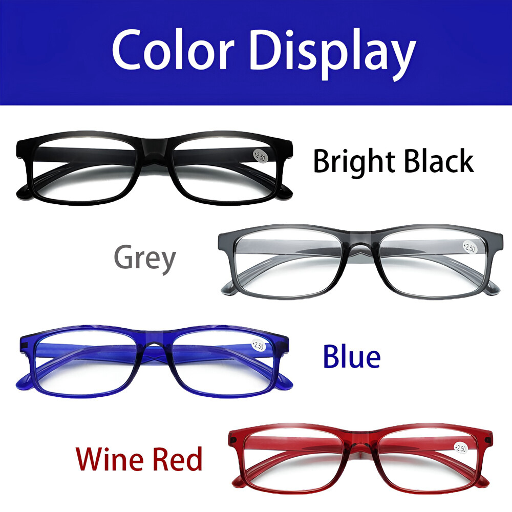 4 Pair Rectangular Spring Hinge Power Reading Reader Glasses For Men Women 1-3.0
