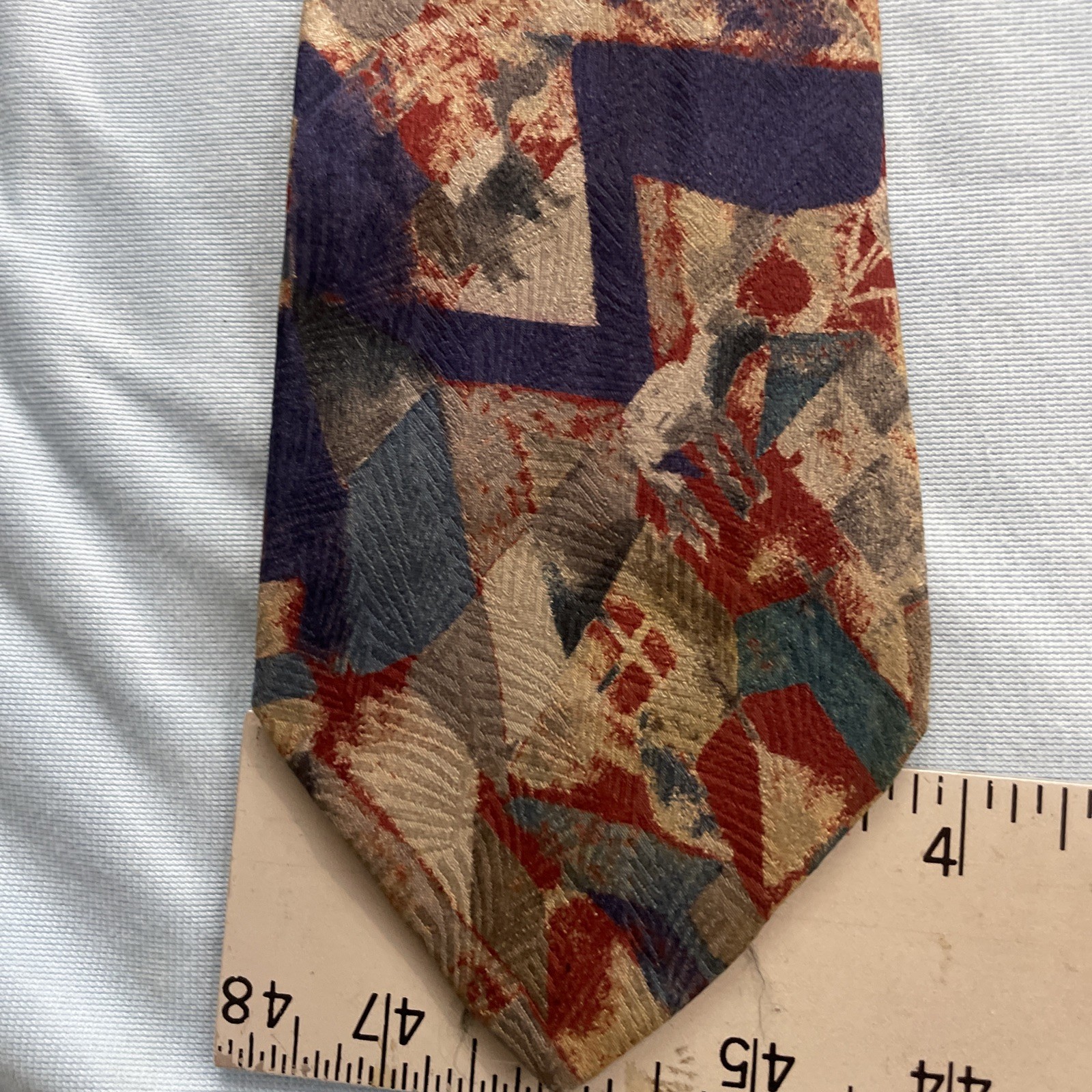 Rubinacci Silk Neck Tie MCM Mod Abstract Art Splat Brown Red Blue vtg 4×59 Wear