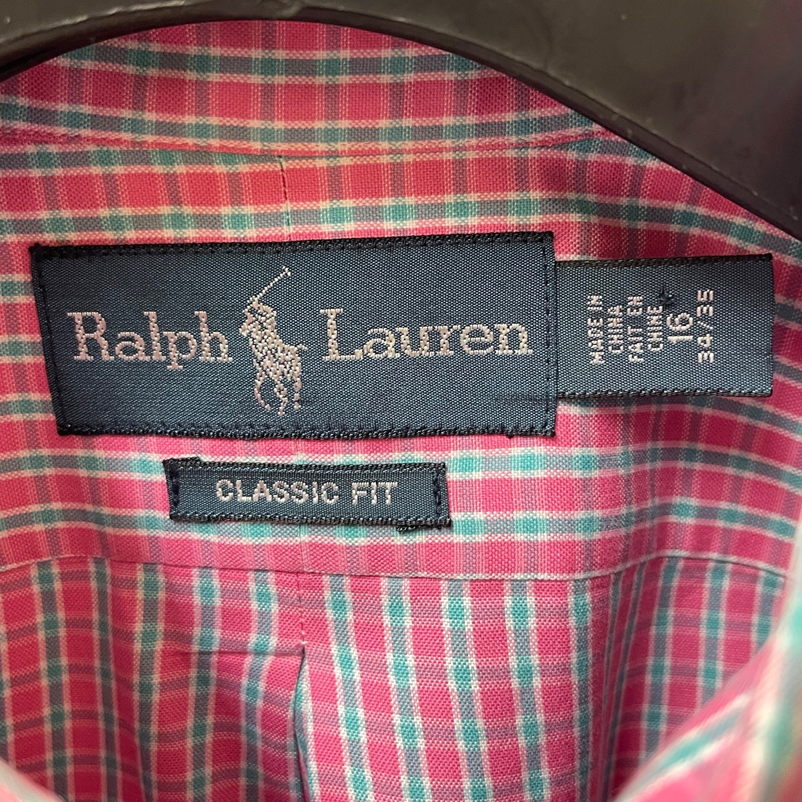 Polo Ralph Lauren Men’s 16.5 34/35 Pink Plaid L/S Oxford Classic Fit Pony