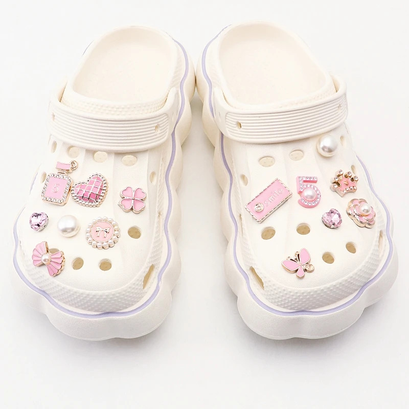 Pearl Shoe Charms Set Creative DIY Pink Shoe Flower Diamond Butterfly Rhinestone